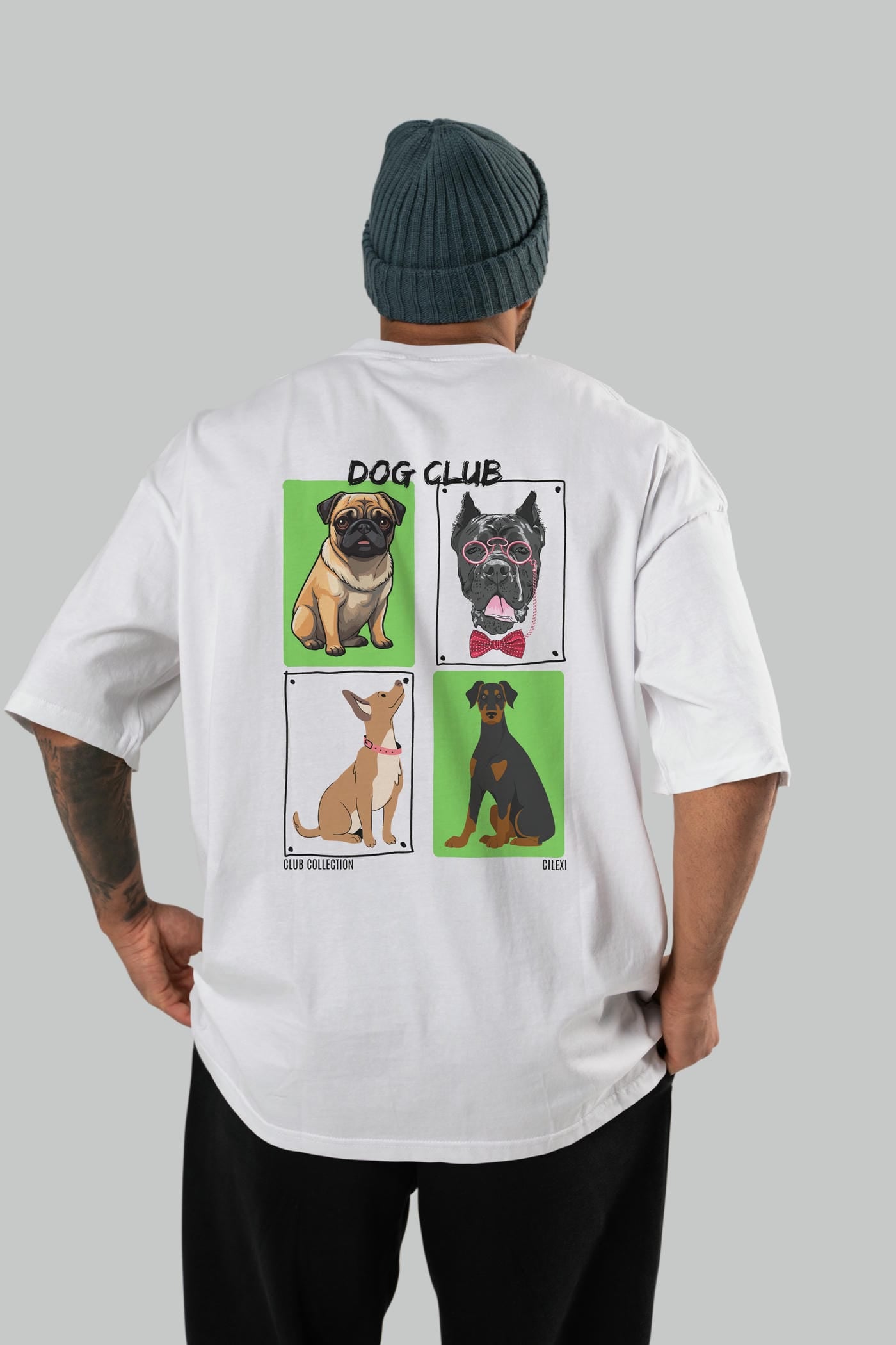 Dog Club Arka Baskılı Oversize t-shirt Erkek Kadın %100 Pamuk Bisiklet Yaka tişort