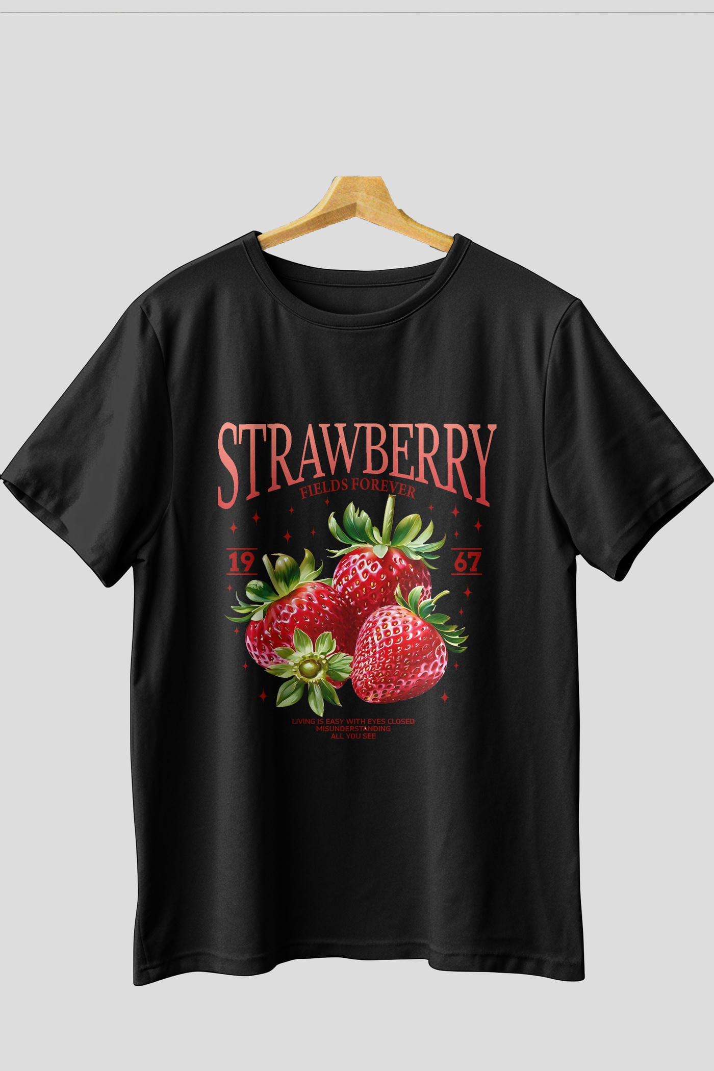 Strawberry Ön Baskılı Oversize t-shirt Erkek Kadın Pamuk Bisiklet Yaka tişort