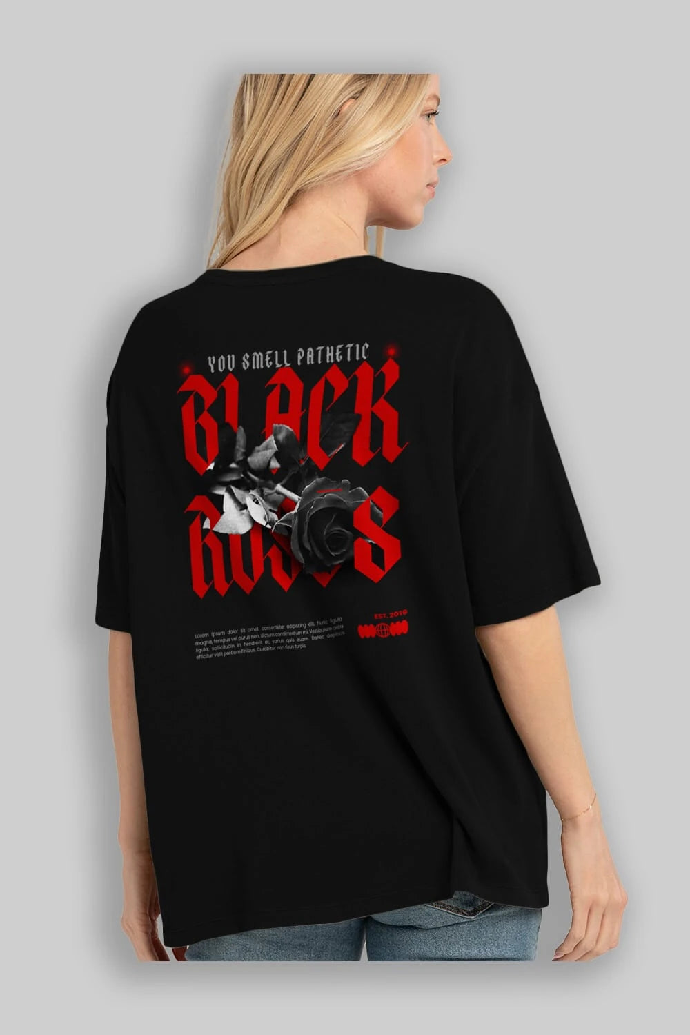 Black Roses Arka Baskılı Oversize t-shirt Erkek Kadın Unisex