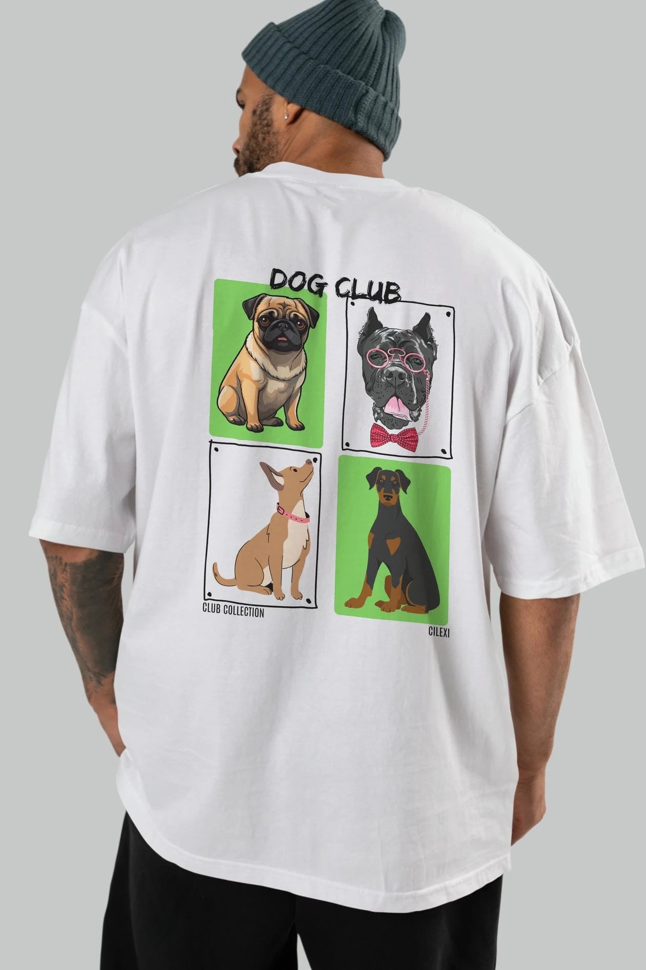 Dog Club Arka Baskılı Oversize t-shirt Erkek Kadın %100 Pamuk Bisiklet Yaka tişort