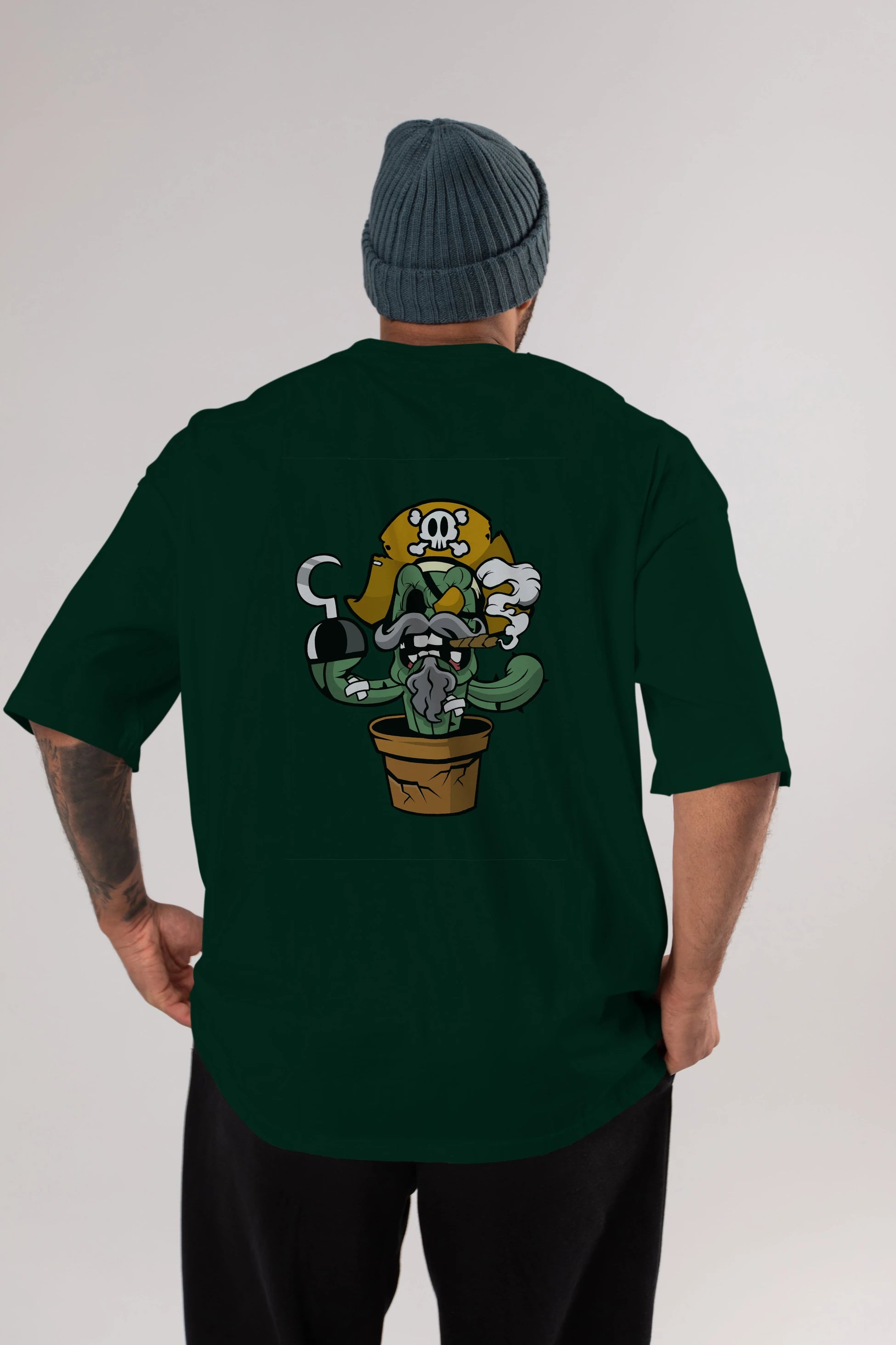 Pirate Cactus Arka Baskılı Oversize t-shirt Erkek Kadın Unisex %100 Pamuk tişort