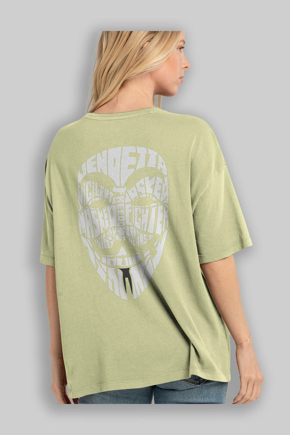 Vendetta Arka Baskılı Oversize t-shirt %100 pamuk Erkek Kadın Unisex