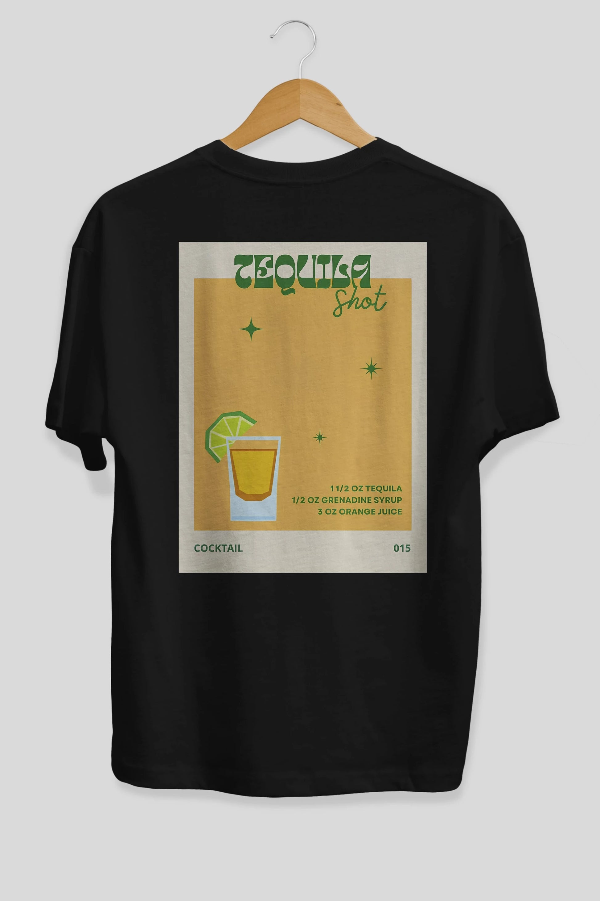 Tequila Shot 2 Arka Baskılı Oversize t-shirt Erkek Kadın Unisex %100 Pamuk Bisiklet Yaka tişort