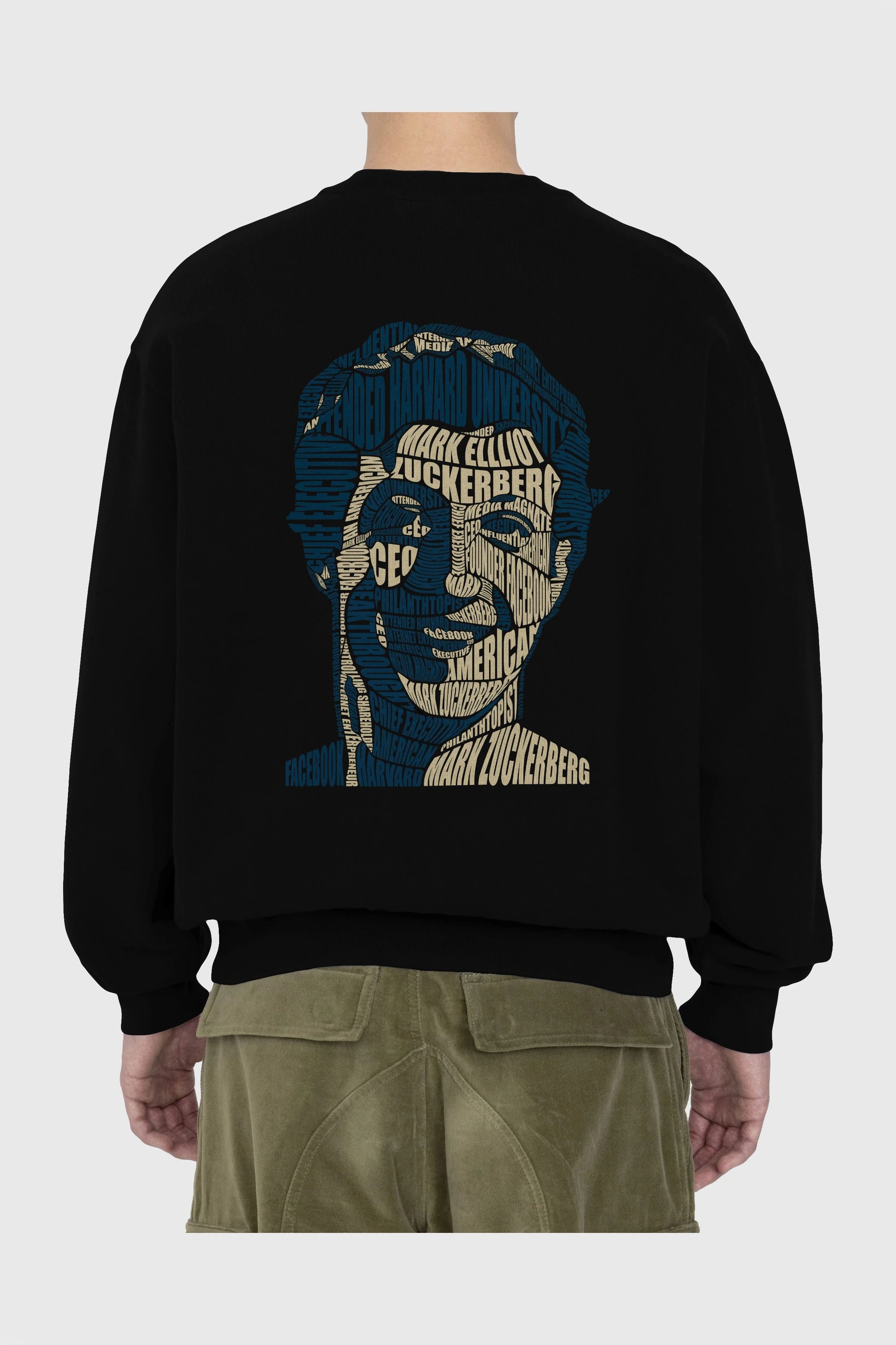 Mark Zuckerberg Calligram Arka Baskılı Oversize Sweatshirt Erkek Kadın Unisex