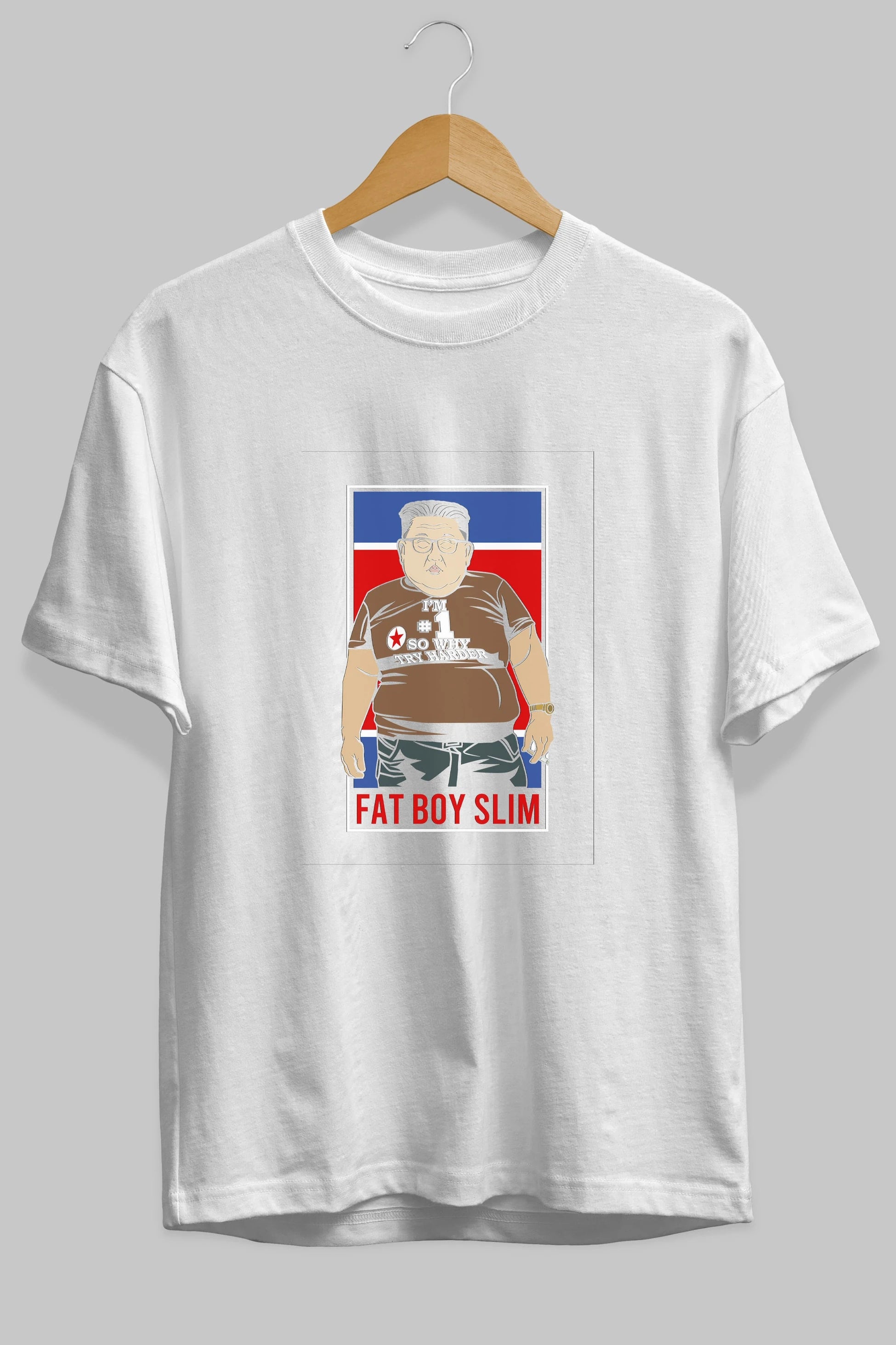 Fat Boy Slim Kim Jong Un Ön Baskılı Oversize t-shirt Erkek Kadın Unisex %100 Pamuk tişort