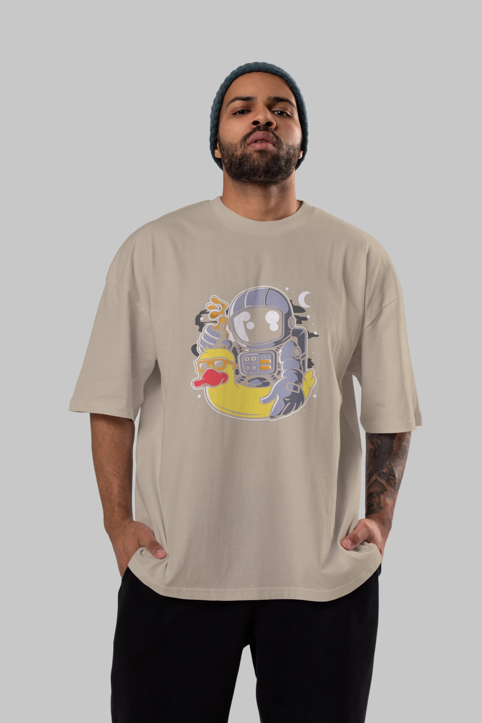 Astronaut Duck Balloon Ön Baskılı Oversize t-shirt Erkek Kadın Unisex