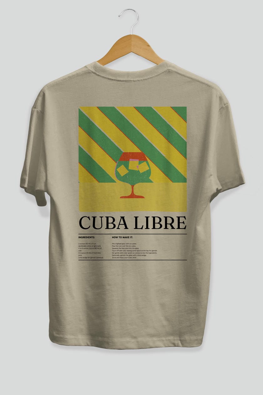 Cuba Libre Kokteyl Serisi Arka Baskılı Oversize t-shirt Erkek Kadın %100 Pamuk Bisiklet Yaka tişort