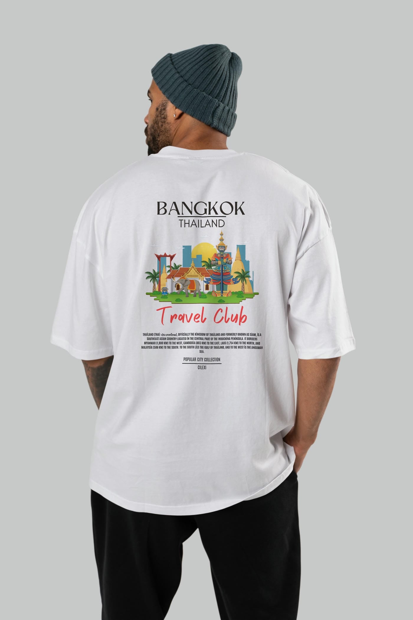 Bangkok Tailand Arka Baskılı Oversize t-shirt Erkek Kadın Pamuk Bisiklet Yaka tişort