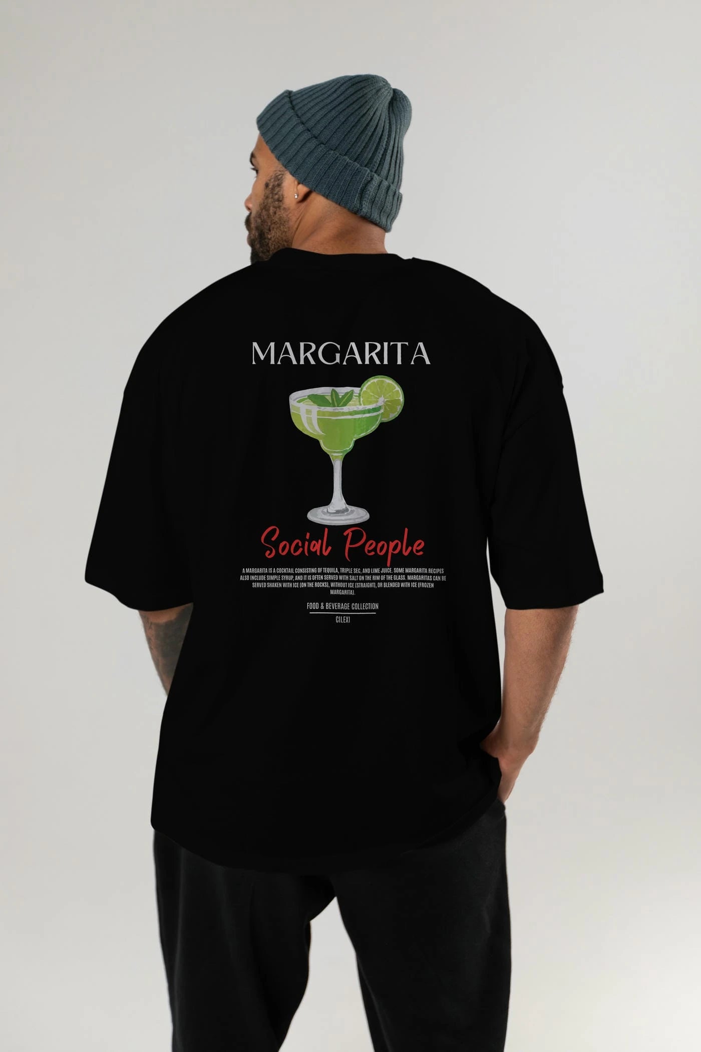 Margarita Kokteyl Serisi Baskılı Oversize t-shirt Erkek Kadın Unisex %100 Pamuk Bisiklet Yaka tişort