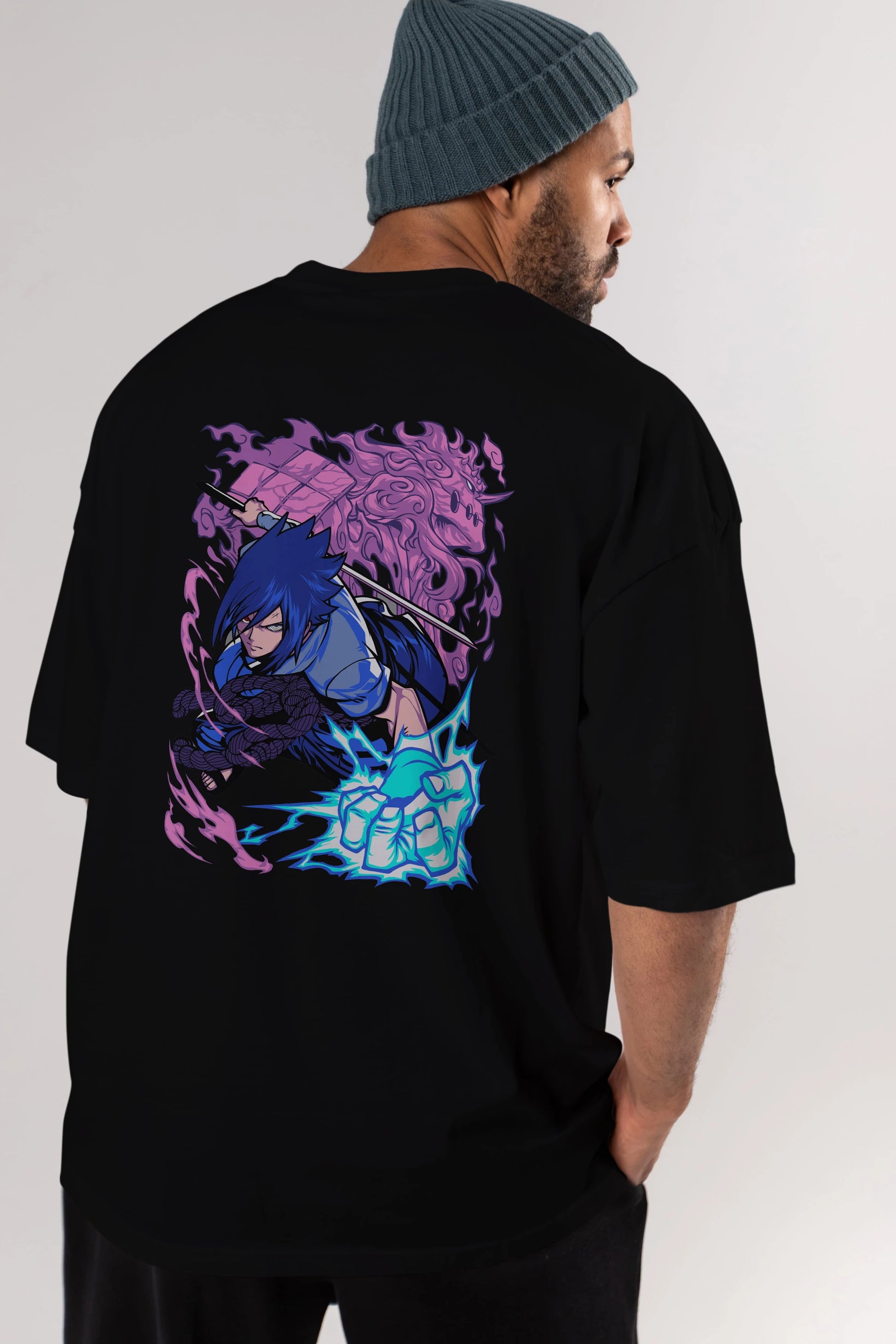 NARUTO SASUKE UCHIHA 2 Anime Arka Baskılı Oversize t-shirt Erkek Kadın Unisex