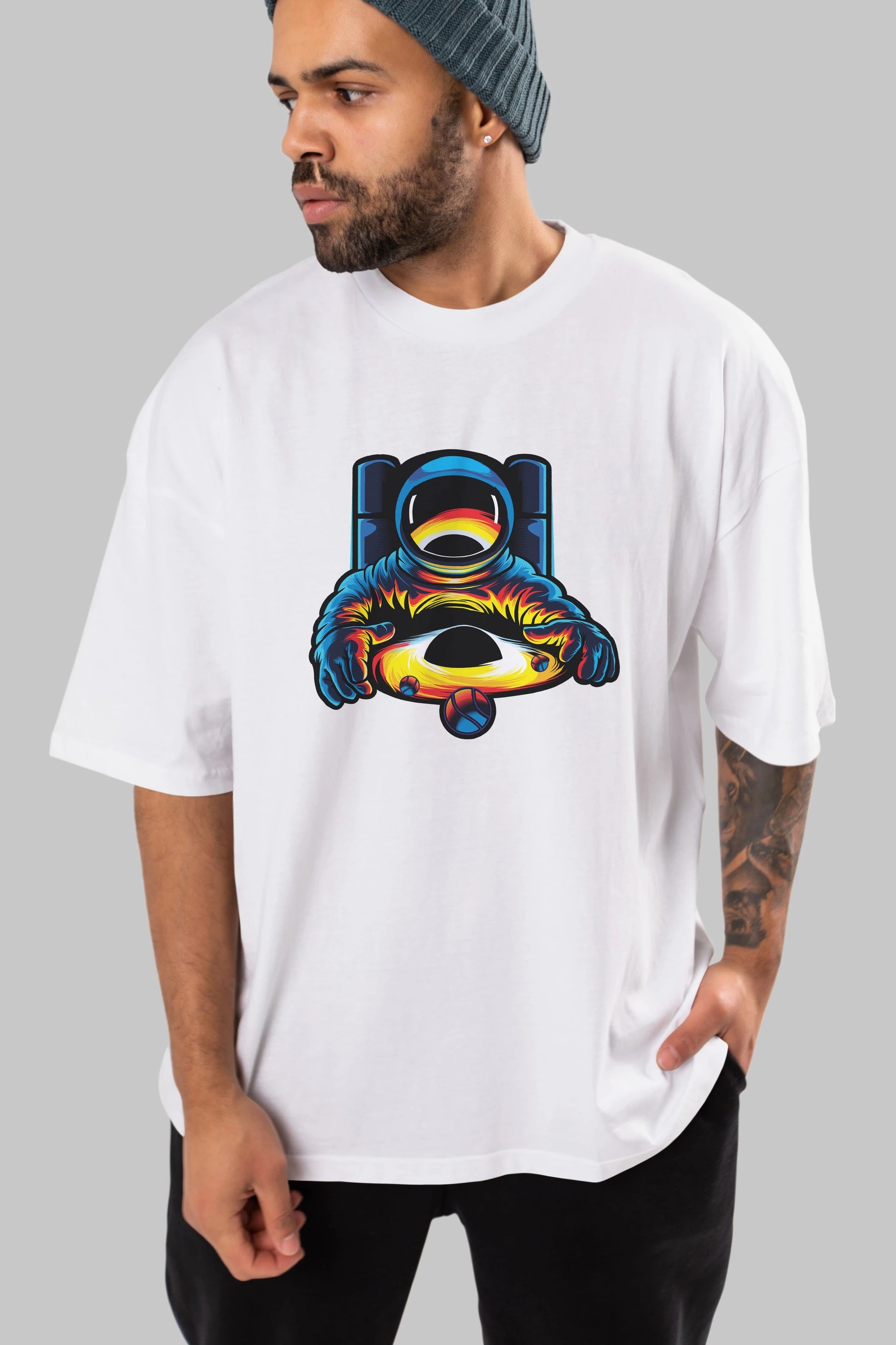 Astronaut & Black Hole Ön Baskılı Oversize t-shirt Erkek Kadın Unisex