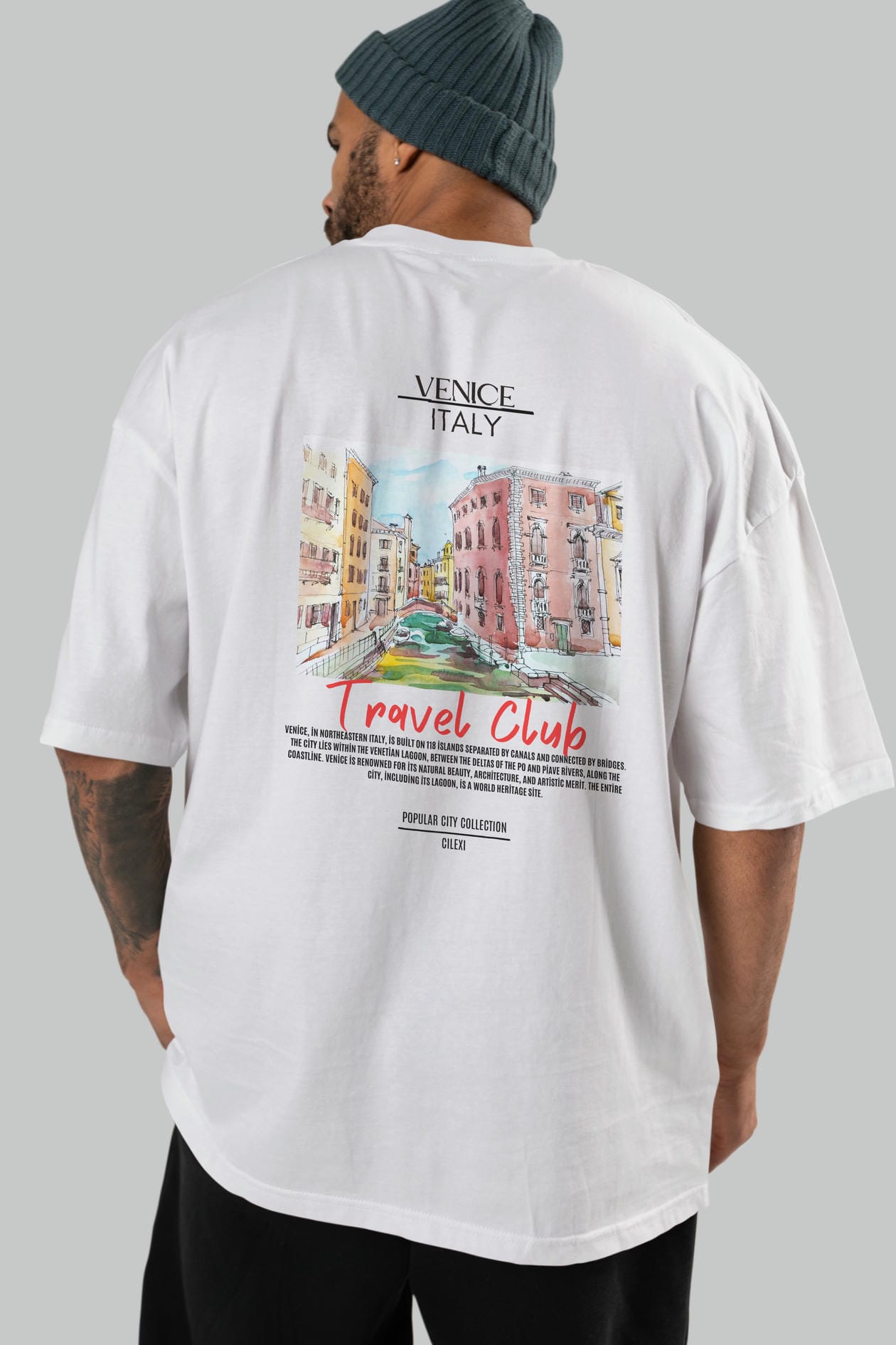 Venice İtaly Arka Baskılı Oversize t-shirt Erkek Kadın Pamuk Bisiklet Yaka tişort