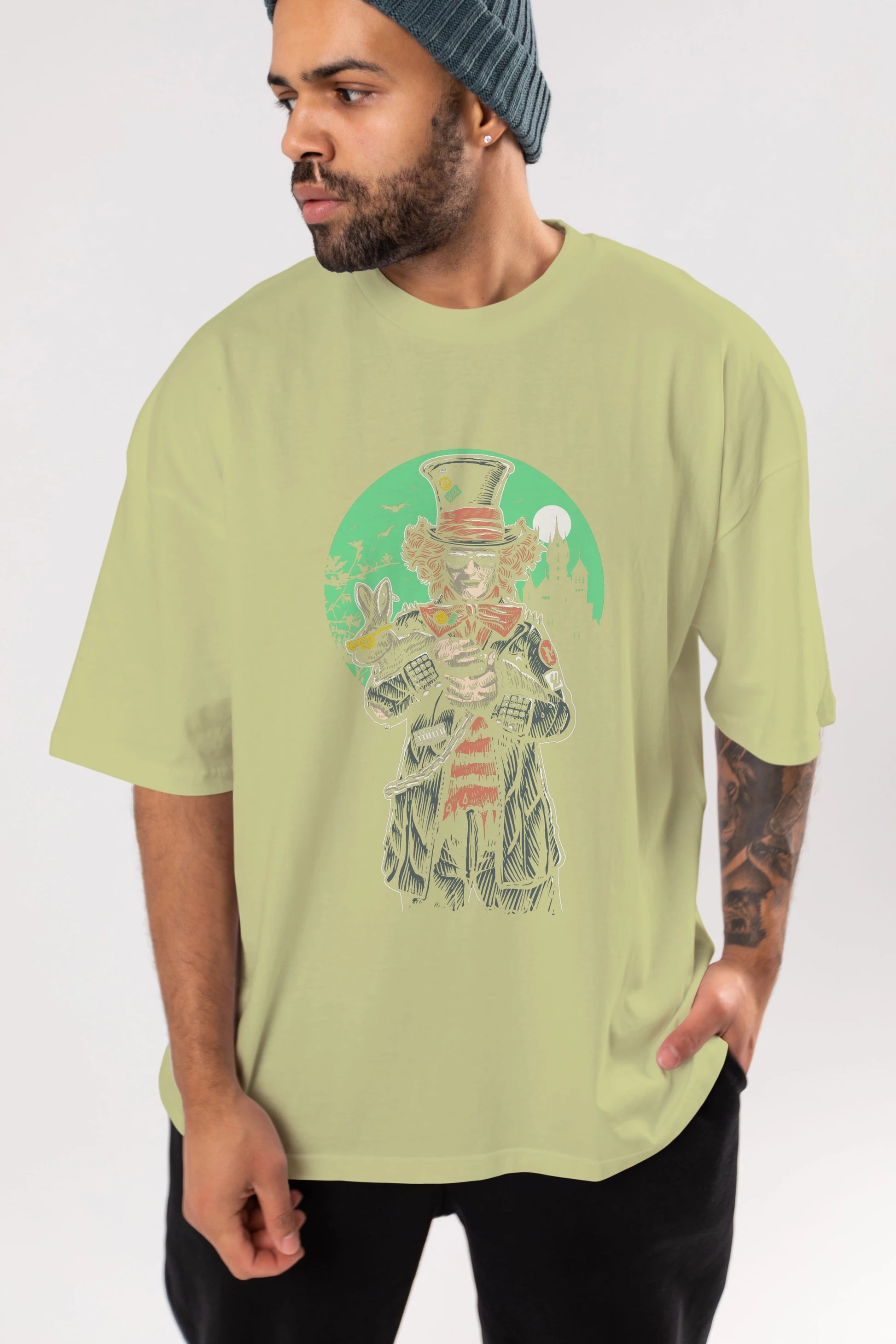 Mad Hatter Ön Baskılı Oversize t-shirt Erkek Kadın Unisex %100 Pamuk tişort