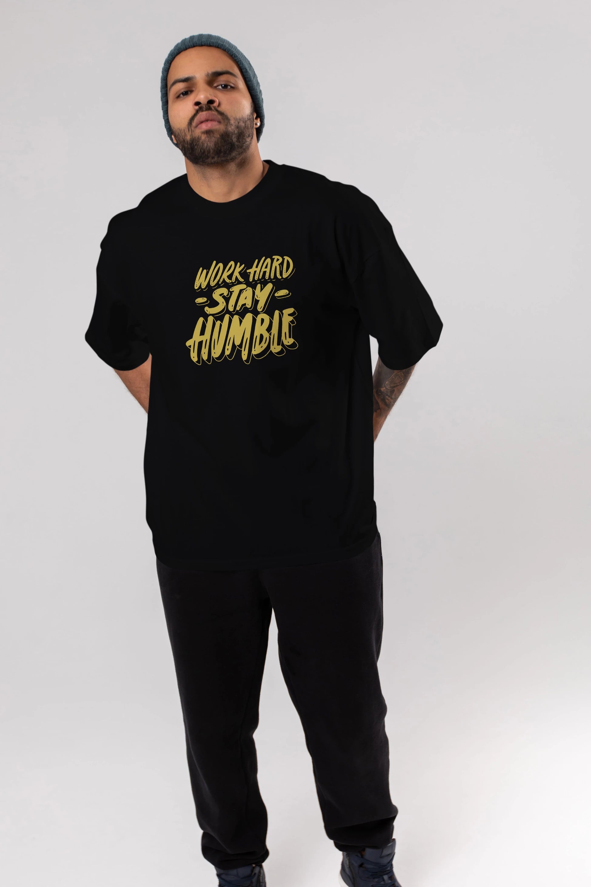 Word Hard Yazılı Ön Baskılı Oversize t-shirt Erkek Kadın Unisex