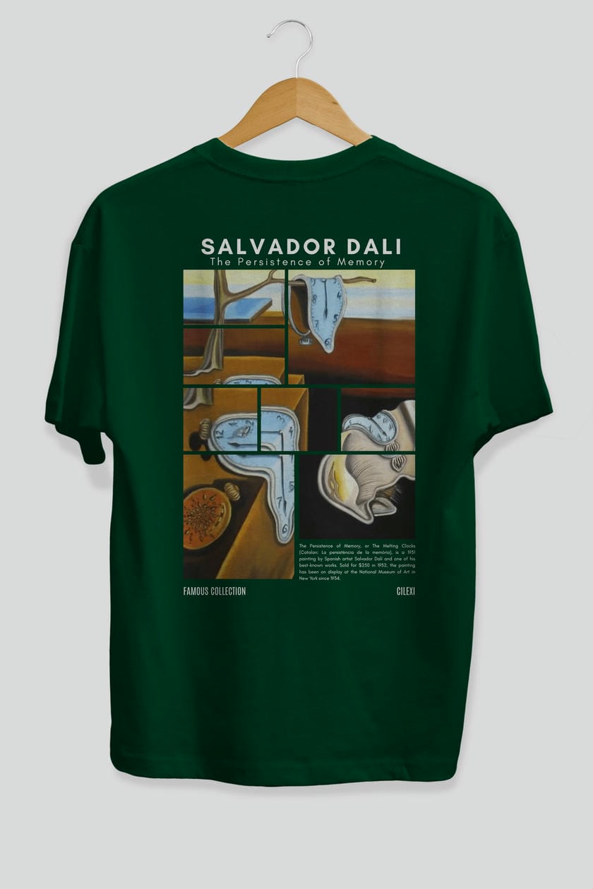 Salvador Dali Arka Baskılı Oversize t-shirt Erkek Kadın Bisiklet Yaka Pamuk tişort