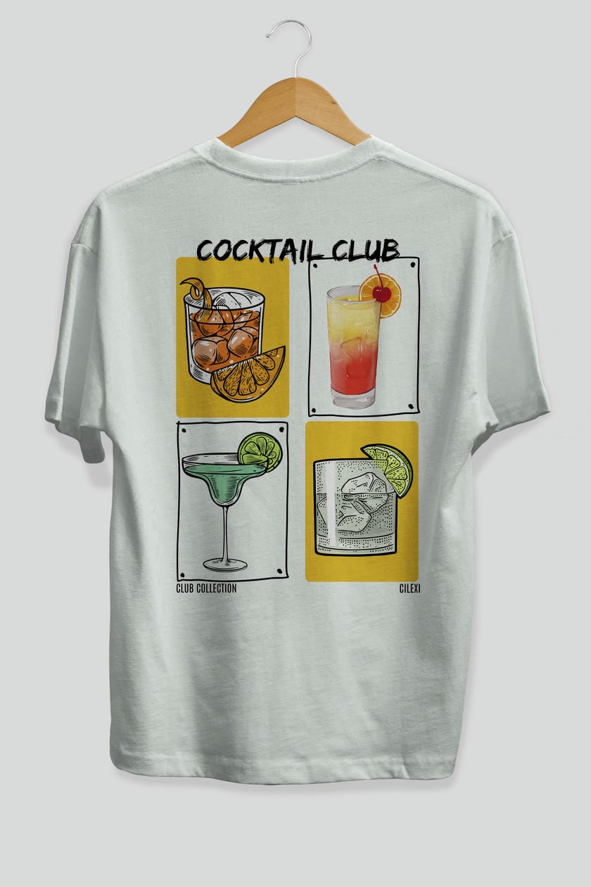 Cocktail Club Arka Baskılı Oversize t-shirt Erkek Kadın %100 Pamuk Bisiklet Yaka tişort