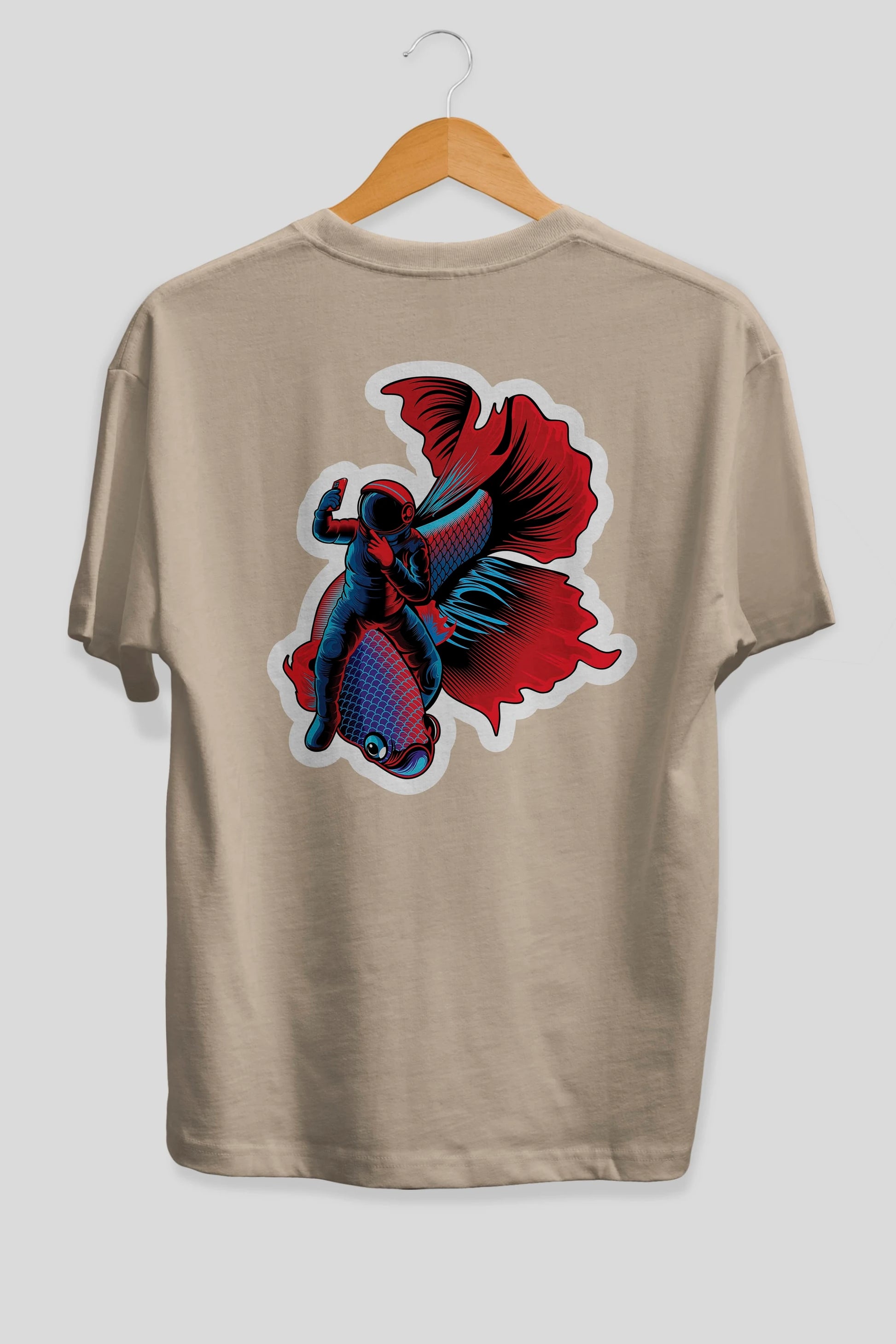 Astrofish selfie sticker Arka Baskılı Oversize t-shirt Erkek Kadın Unisex