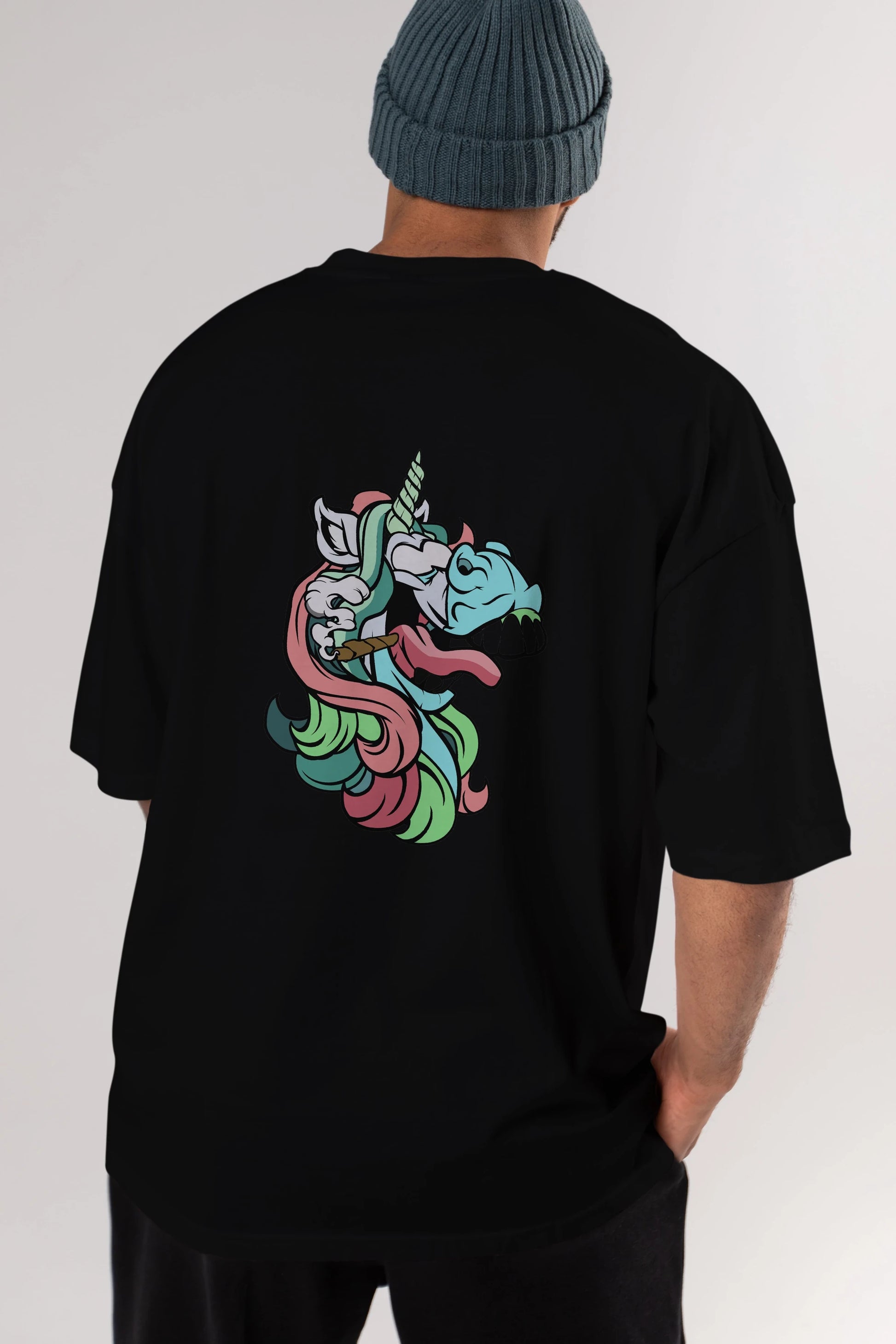 Crazy Unicorn Arka Baskılı Oversize t-shirt Erkek Kadın Unisex %100 Pamuk tişort