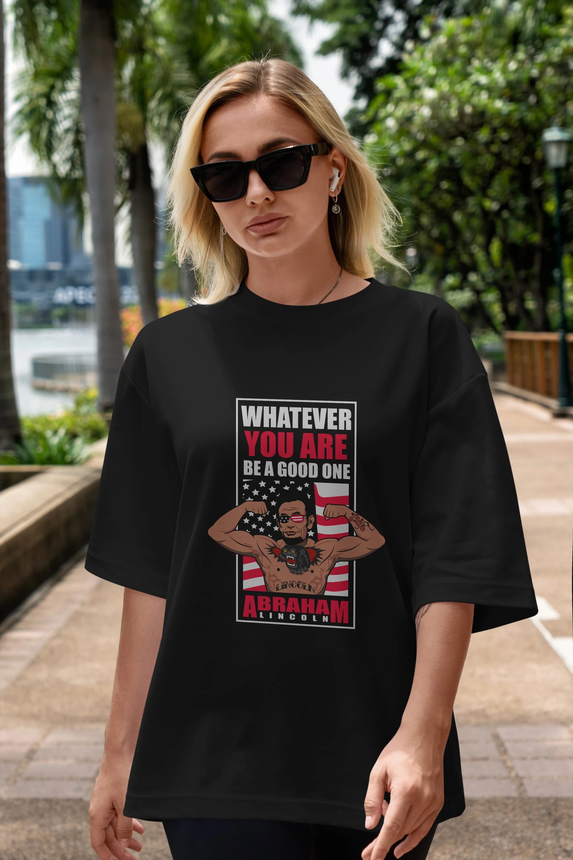 Lincoln Fighter Ön Baskılı Oversize t-shirt Erkek Kadın Unisex %100 Pamuk tişort