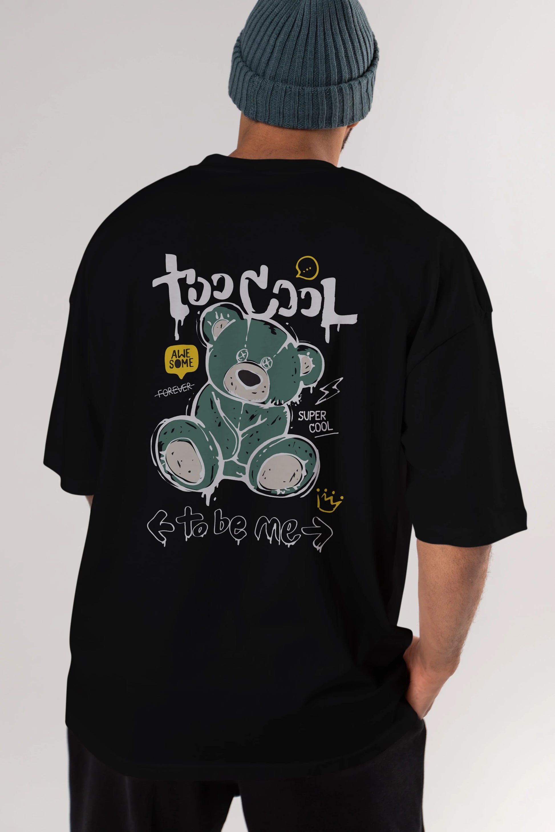 Too Cool Bear Arka Baskılı Oversize t-shirt Erkek Kadın Unisex