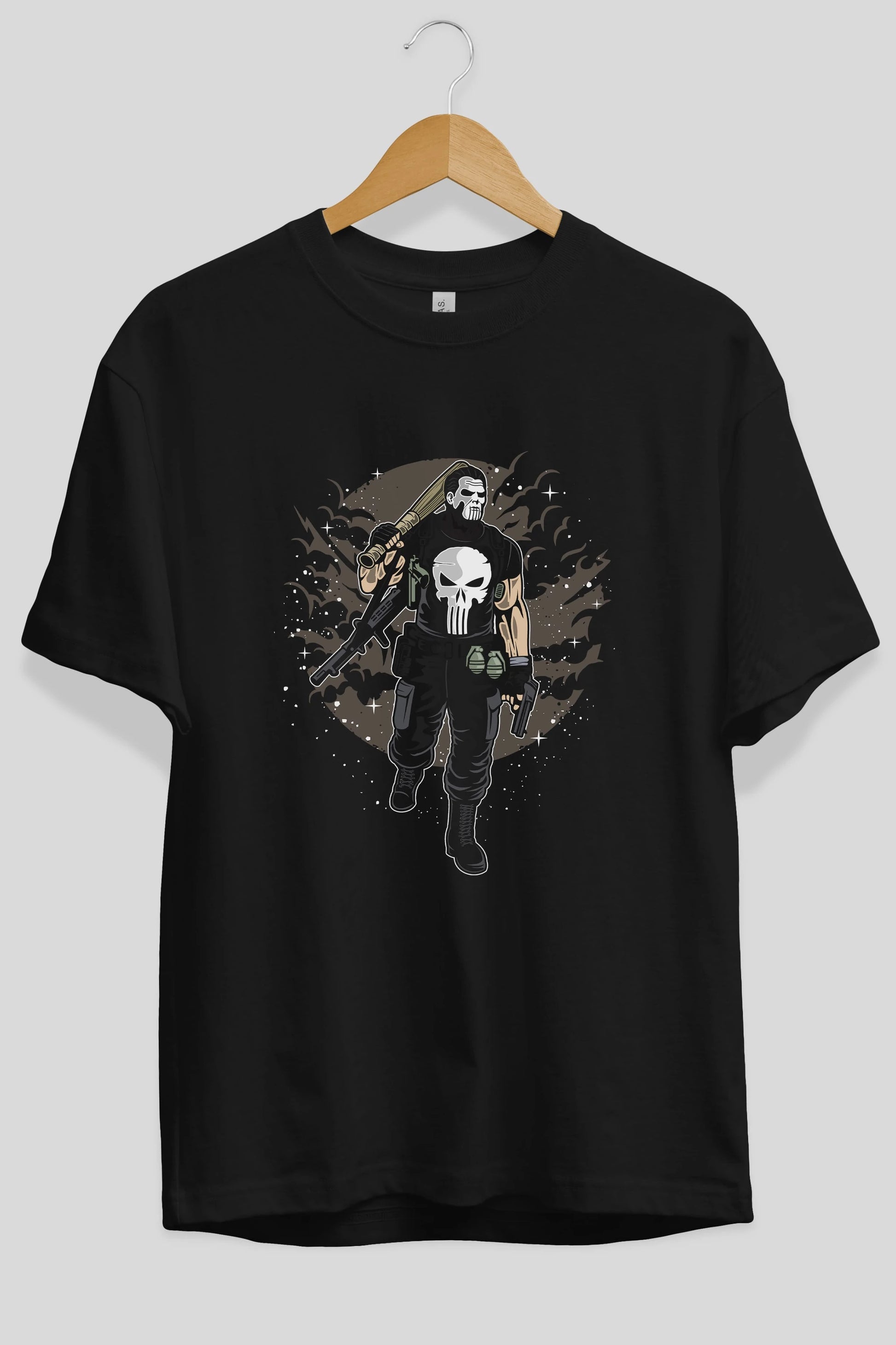 Punisher Ön Baskılı Oversize t-shirt Erkek Kadın Unisex %100 Pamuk tişort