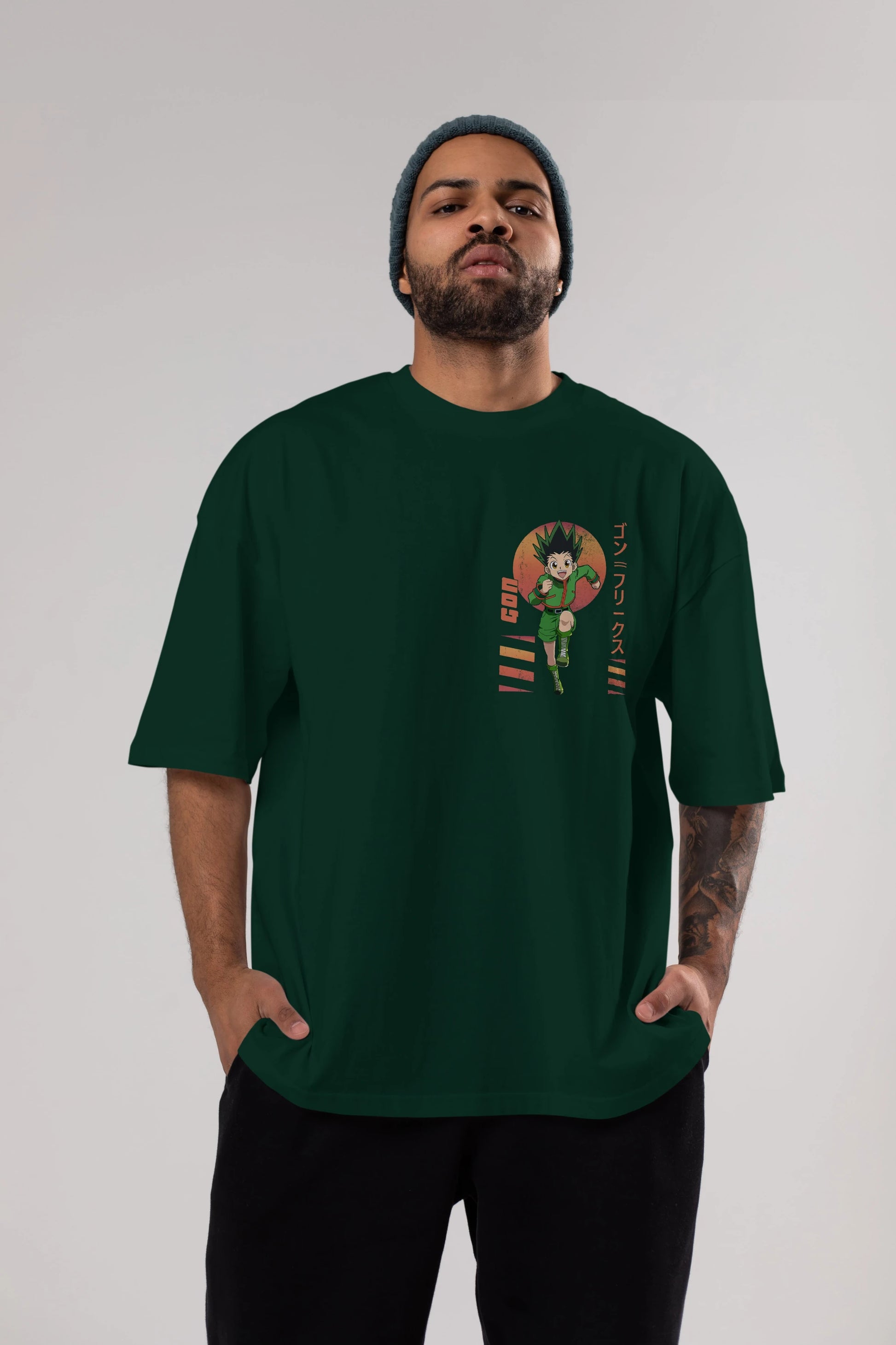Gon Freecss HUNTER X HUNTER 2 Ön Sol Baskılı Oversize t-shirt Erkek Kadın Unisex %100 Pamuk Bisiklet Yaka tişort