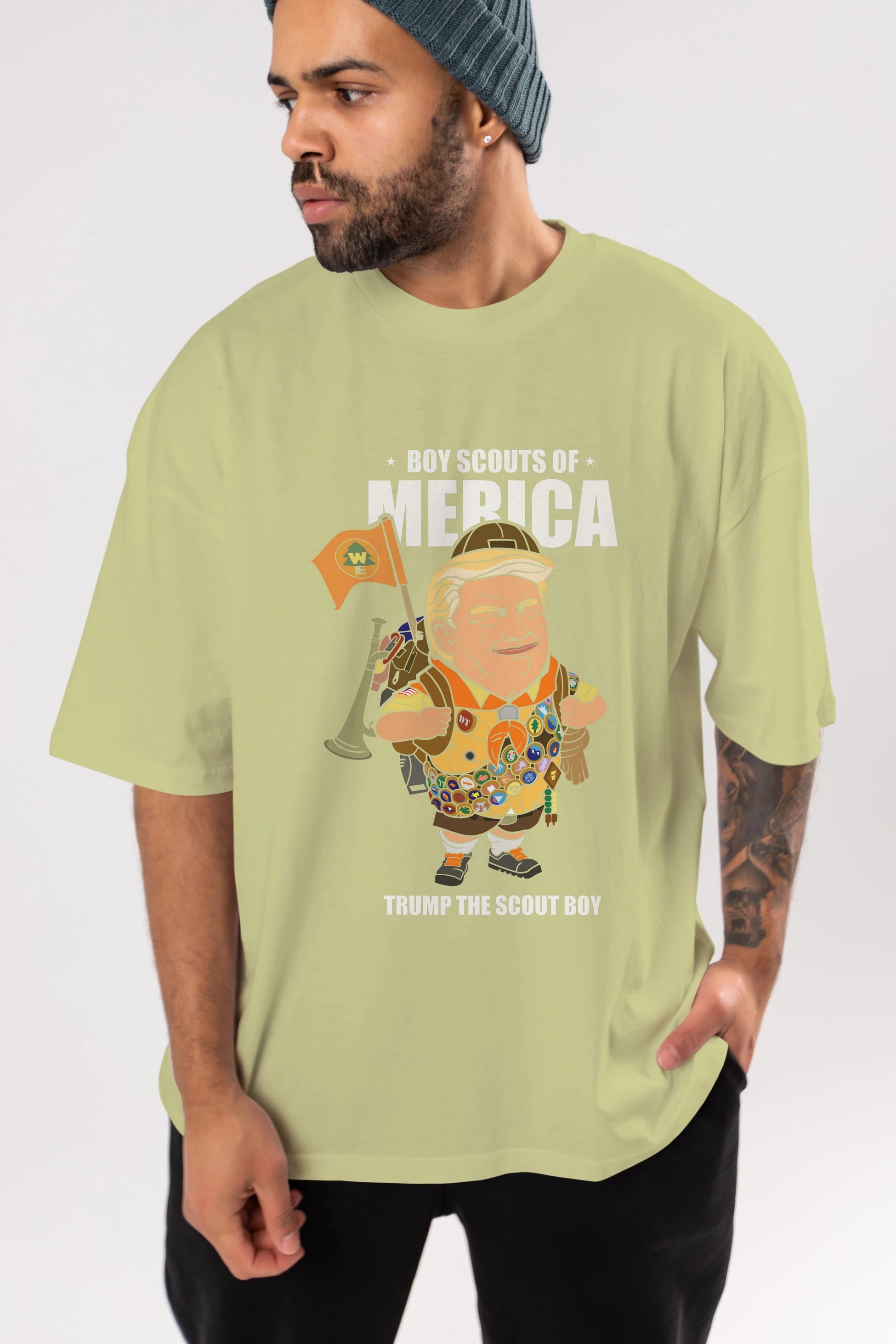 Trump Scout Boy Ön Baskılı Oversize t-shirt Erkek Kadın Unisex %100 Pamuk tişort