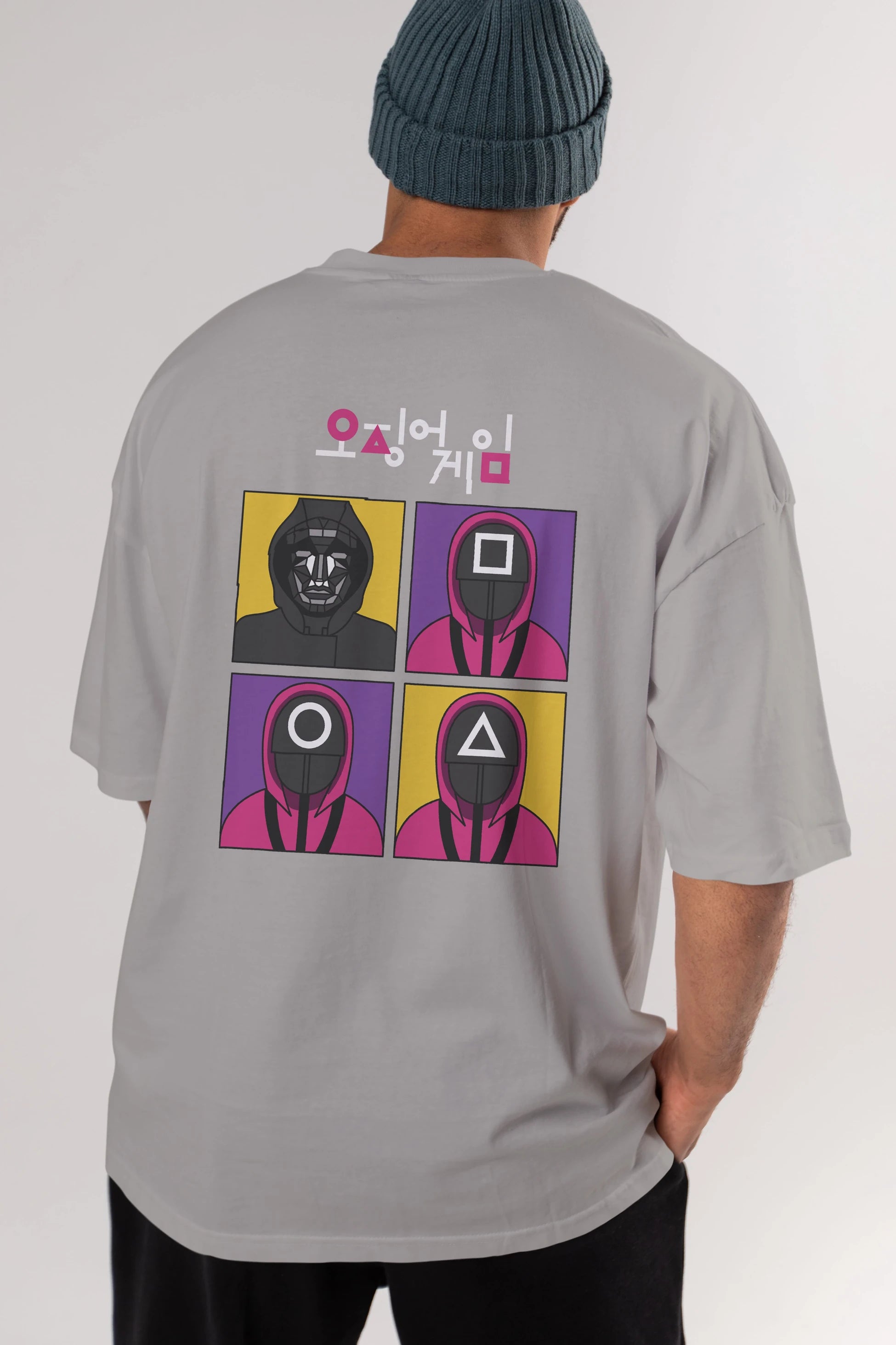 Squid Game (1) Arka Baskılı Oversize t-shirt Erkek Kadın Unisex %100 Pamuk Bisiklet Yaka tişort