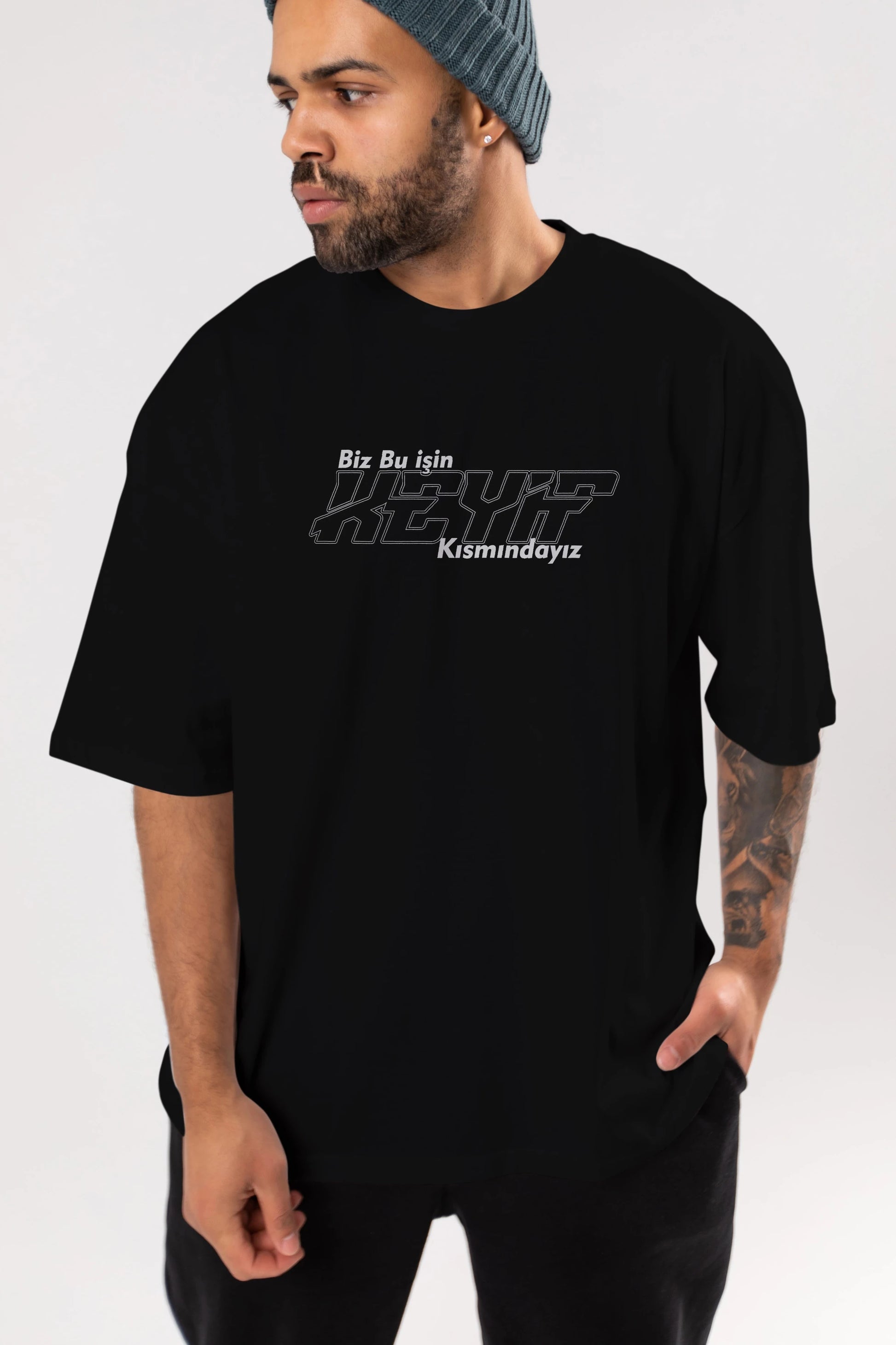 Biz Bu İşin Keyif Kısmındayız Ön Baskılı Oversize t-shirt %100 pamuk Erkek Kadın Unisex
