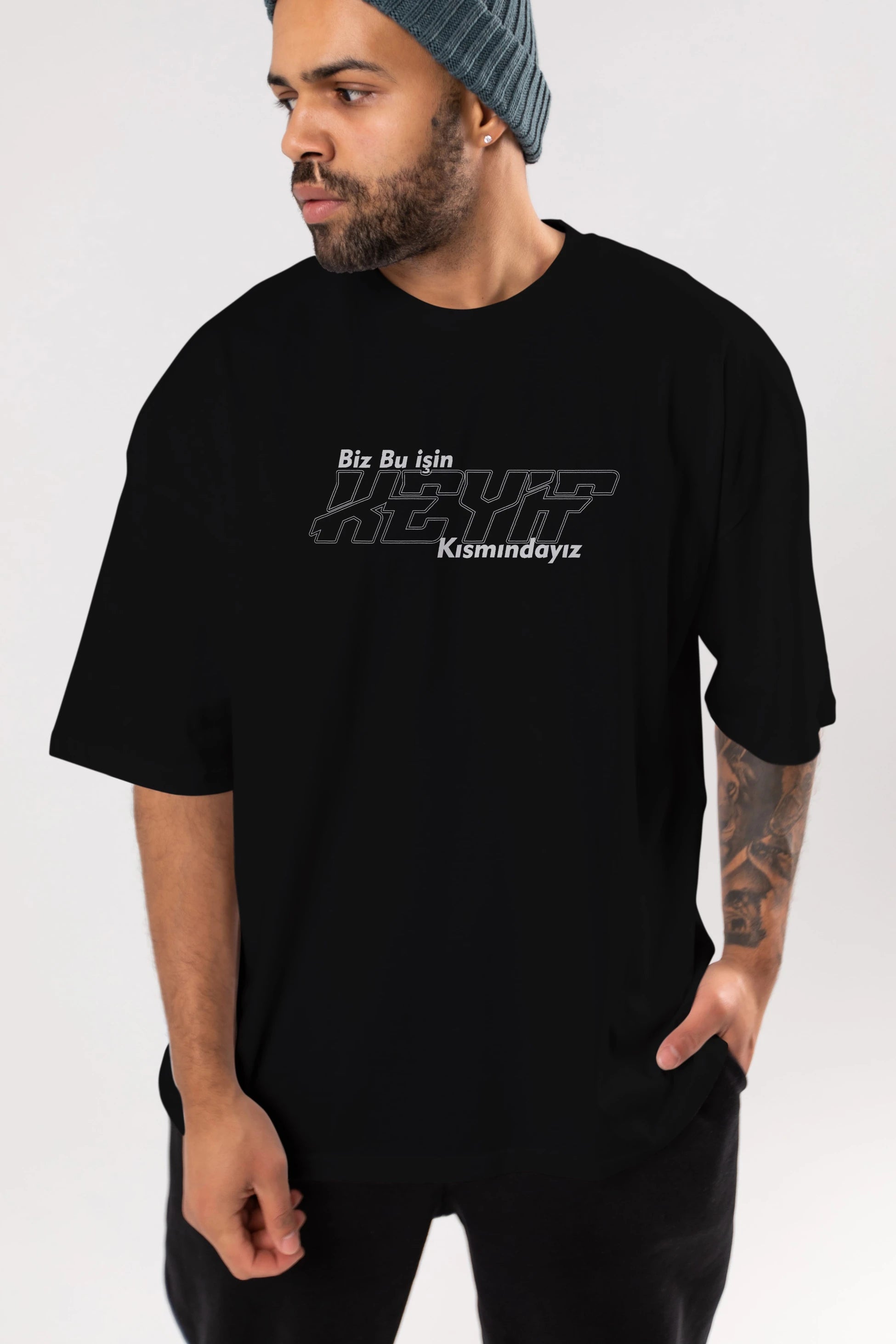 Biz Bu İşin Keyif Kısmındayız Ön Baskılı Oversize t-shirt %100 pamuk Erkek Kadın Unisex