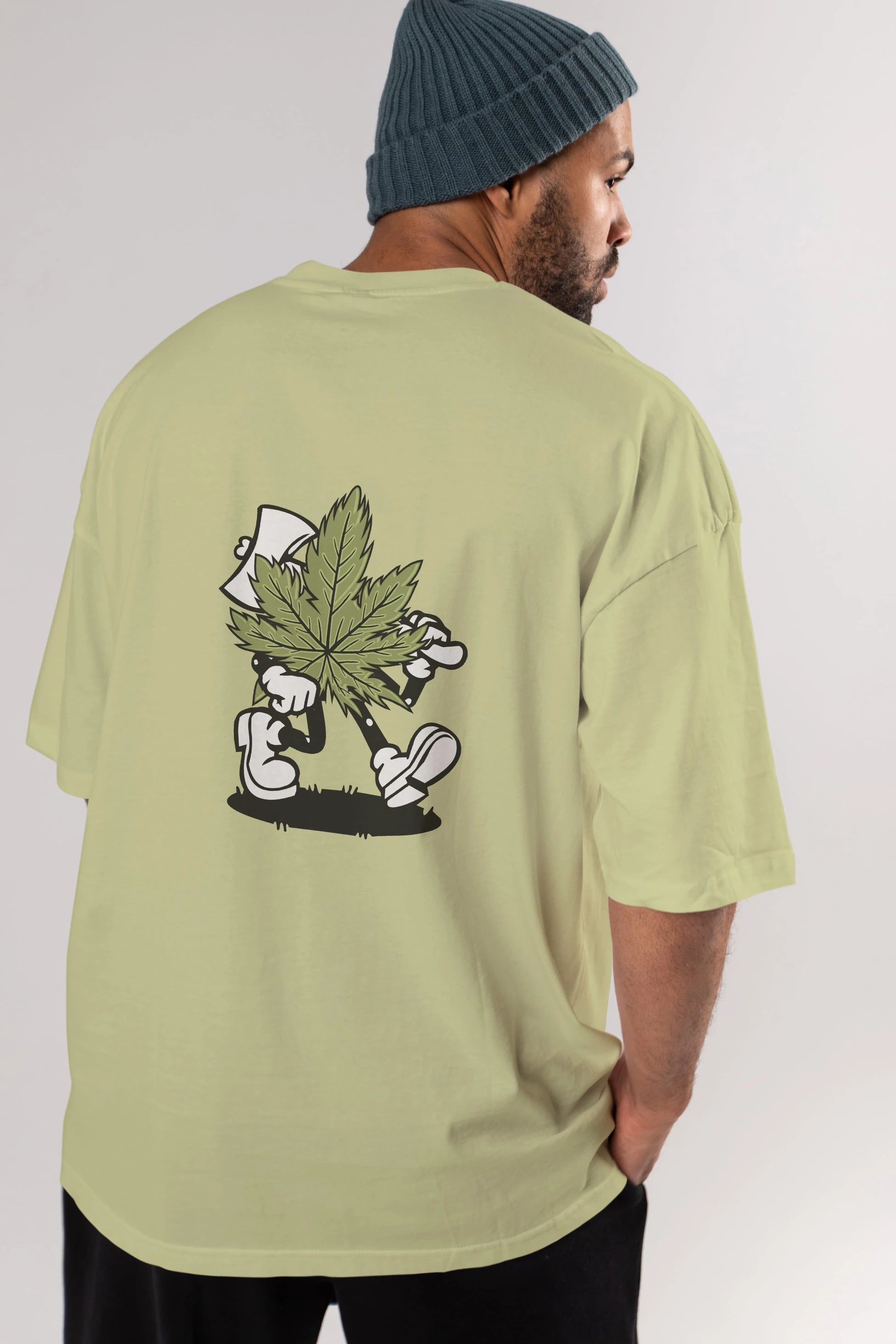 Weed Arka Baskılı Oversize t-shirt Erkek Kadın Unisex %100 Pamuk tişort