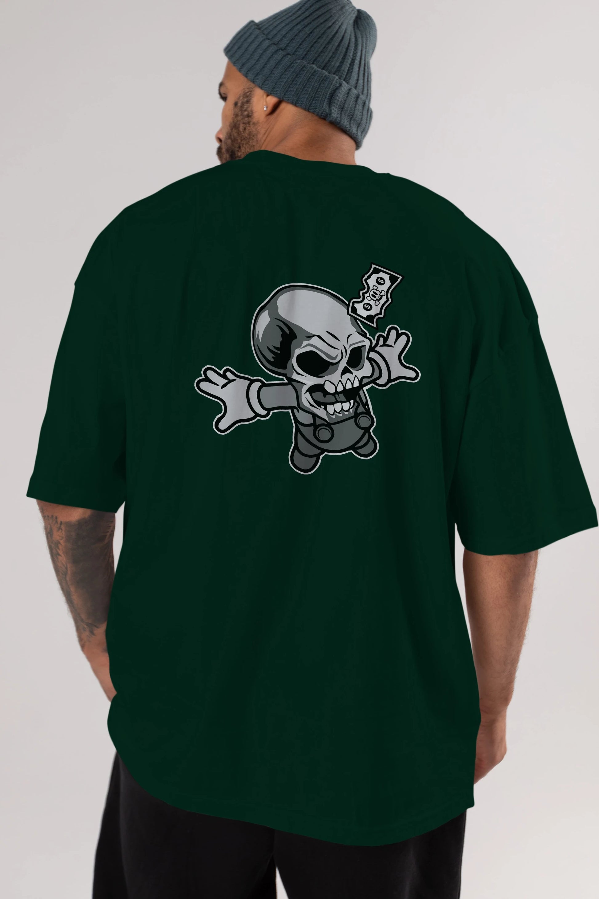 Skull Drowning Arka Baskılı Oversize t-shirt Erkek Kadın Unisex %100 Pamuk tişort