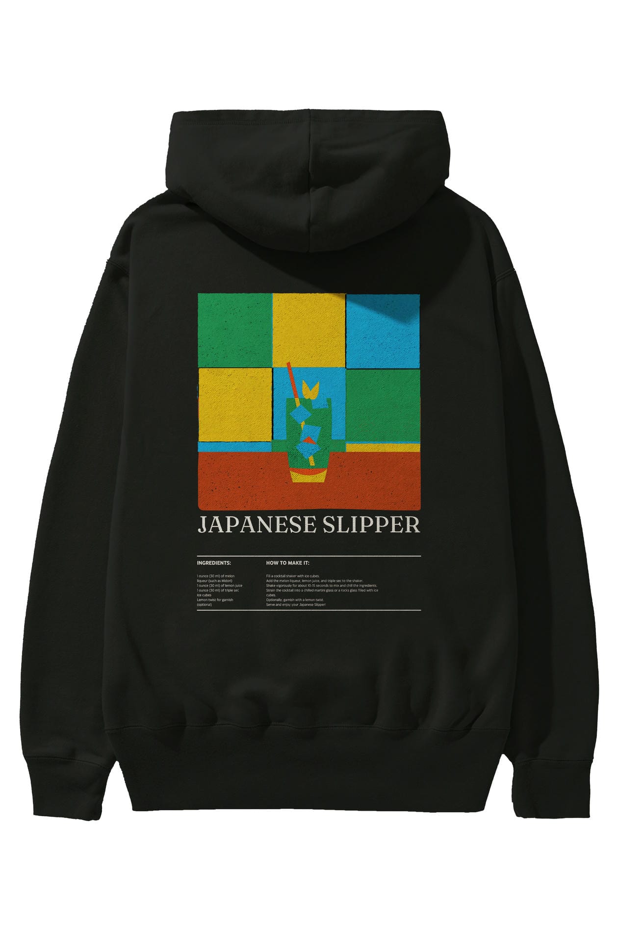 Japanese Slipper Kokteyl Arka Baskılı Hoodie Oversize Kapüşonlu Sweatshirt Erkek Kadın