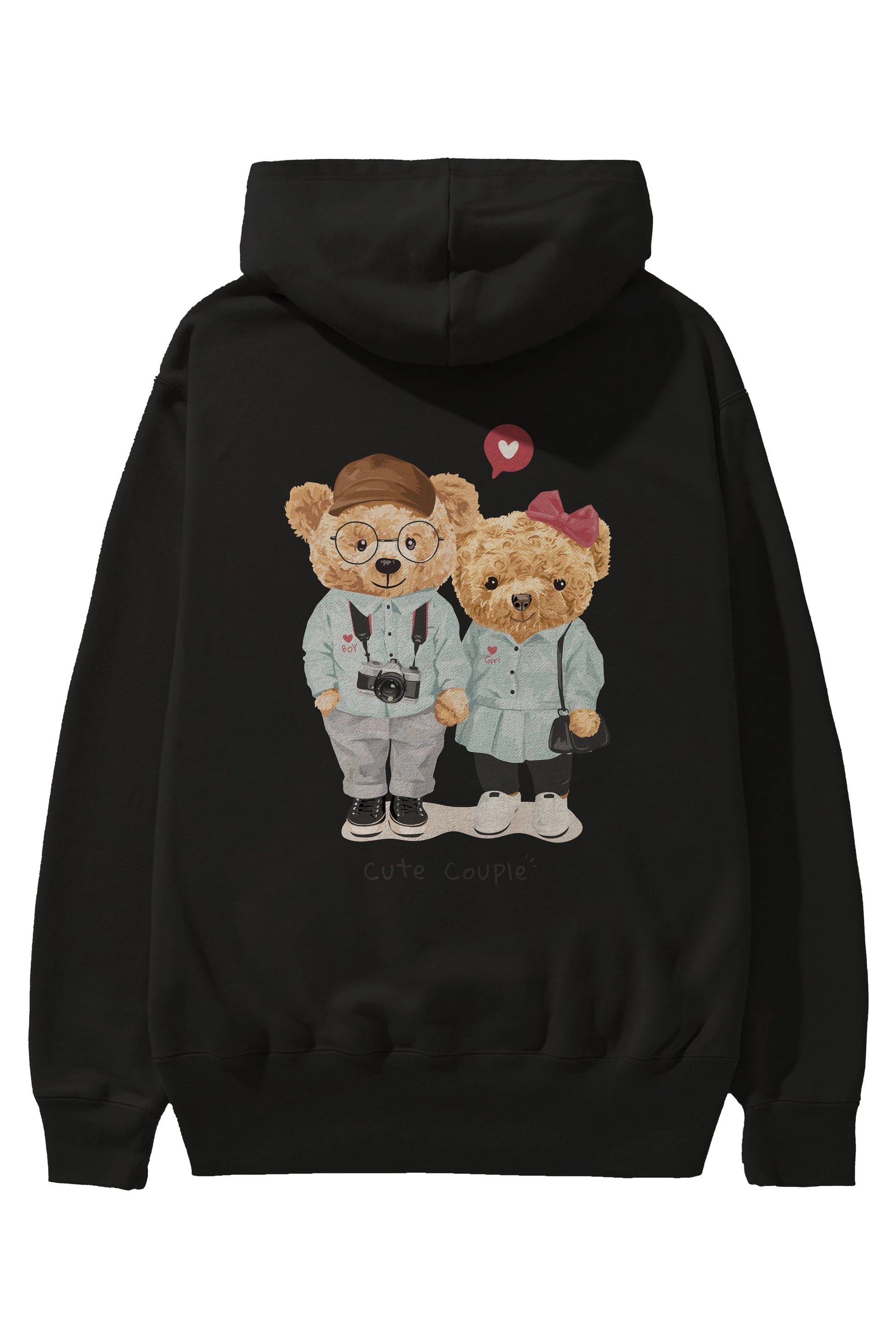 Teddy Bear Cute Couple Arka Baskılı Hoodie Oversize Kapüşonlu Sweatshirt Erkek Kadın Unisex