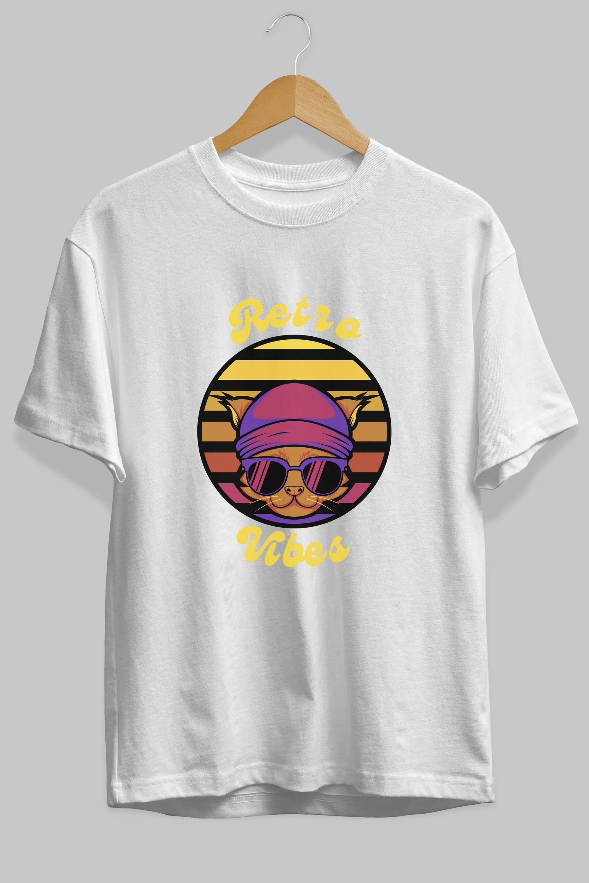 Cat Retro Vibes Ön Baskılı Oversize t-shirt Erkek Kadın Unisex