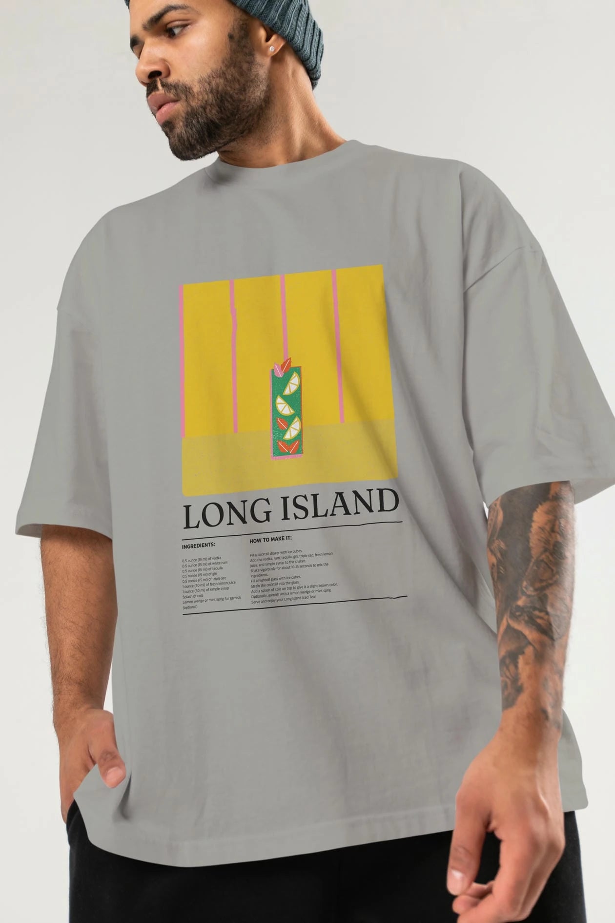Long Island Kokteyl Ön Baskılı Oversize t-shirt Erkek Kadın %100 Pamuk Bisiklet Yaka tişort