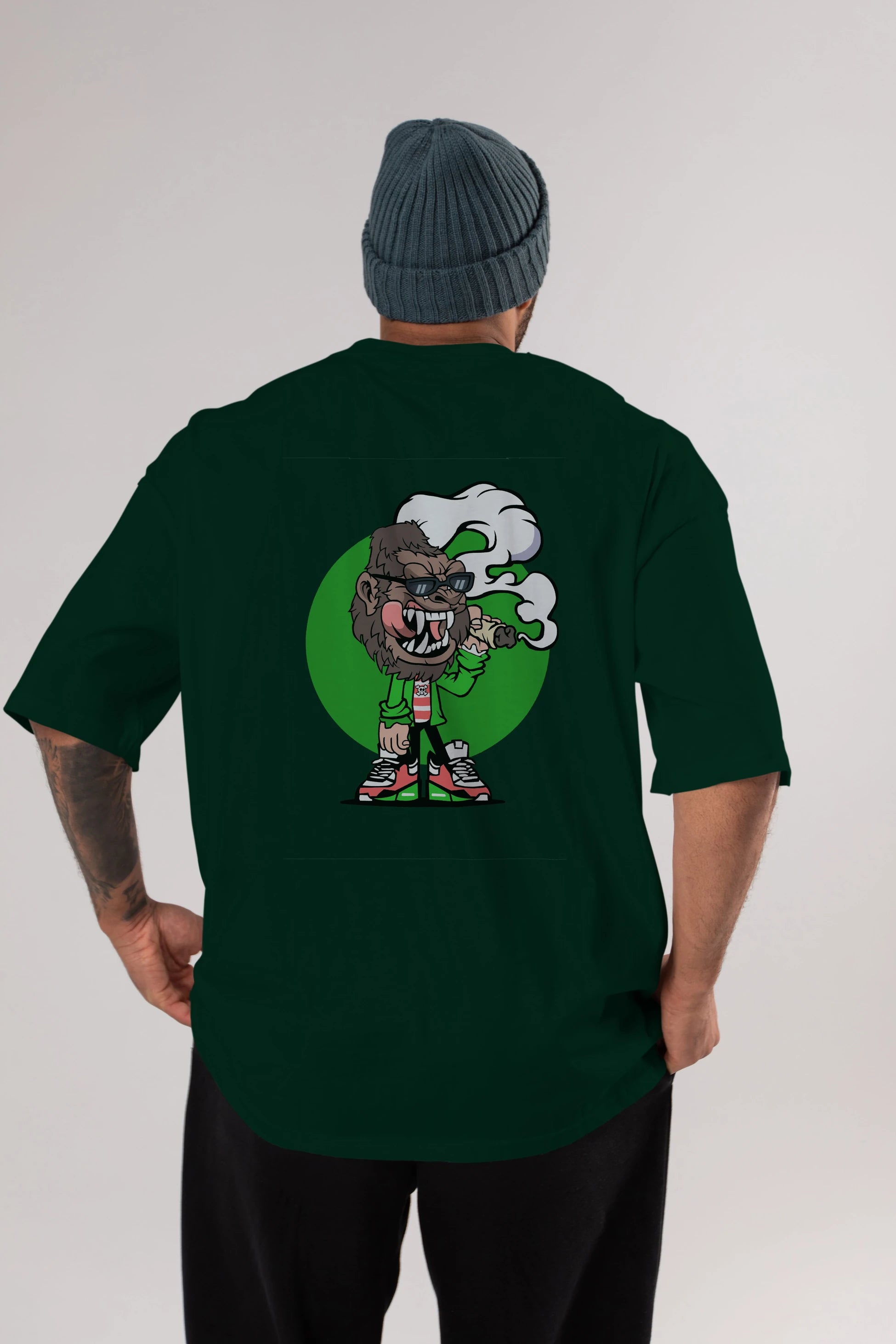 Gorilla Smoker Arka Baskılı Oversize t-shirt Erkek Kadın Unisex %100 Pamuk tişort