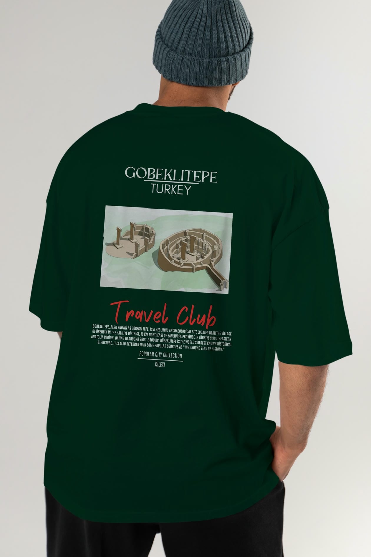 Gobeklitepe Turkey Arka Baskılı Oversize t-shirt Erkek Kadın Pamuk Bisiklet Yaka tişort