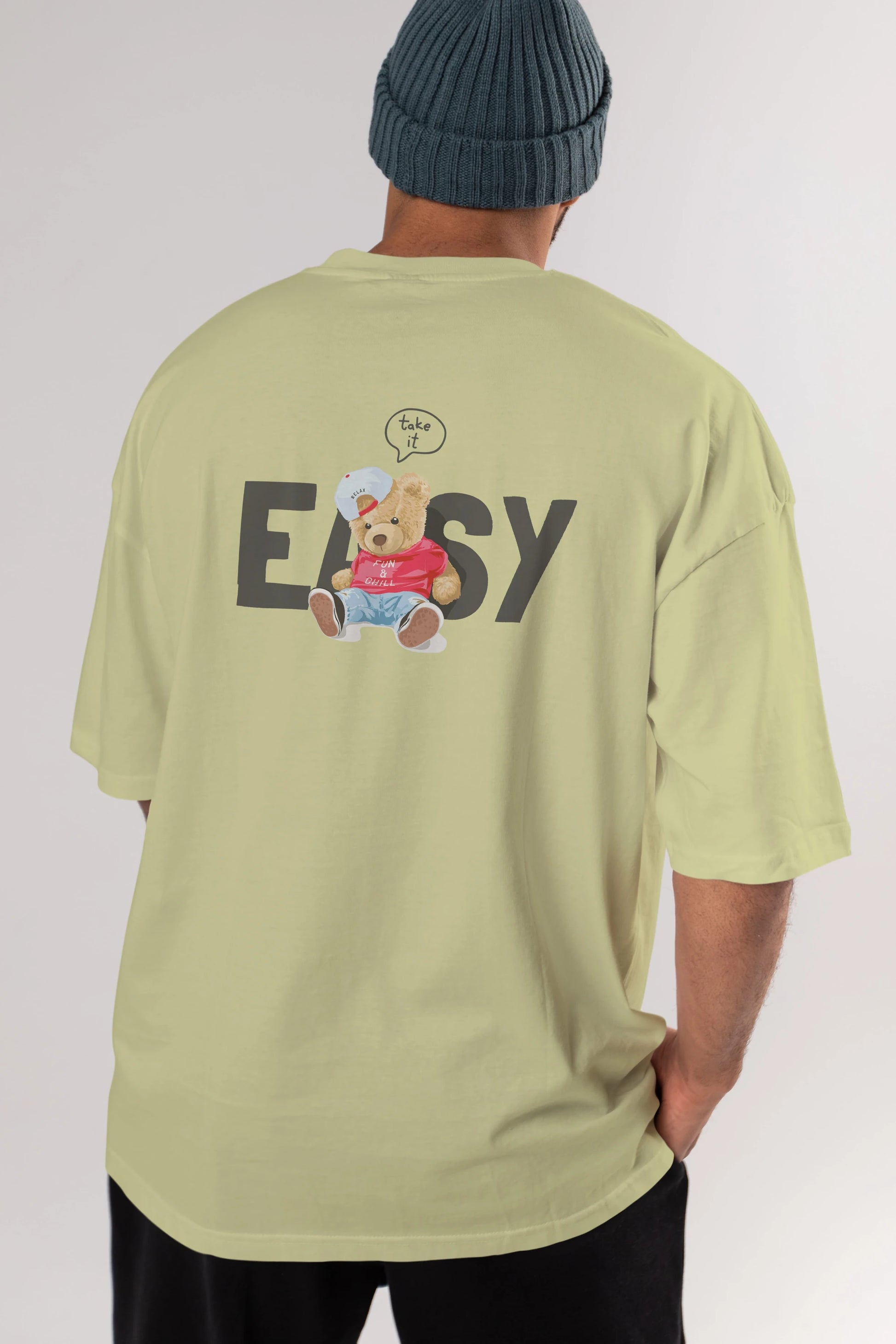 Teddy Bear Easy Arka Baskılı Oversize t-shirt Erkek Kadın Unisex %100 Pamuk