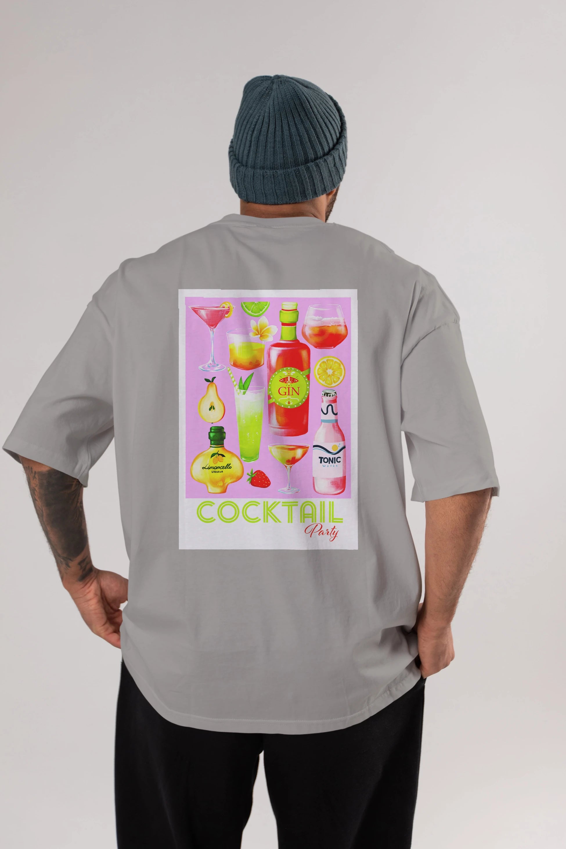 Cocktail Party Arka Baskılı Oversize t-shirt Erkek Kadın Unisex %100 Pamuk Bisiklet Yaka tişort