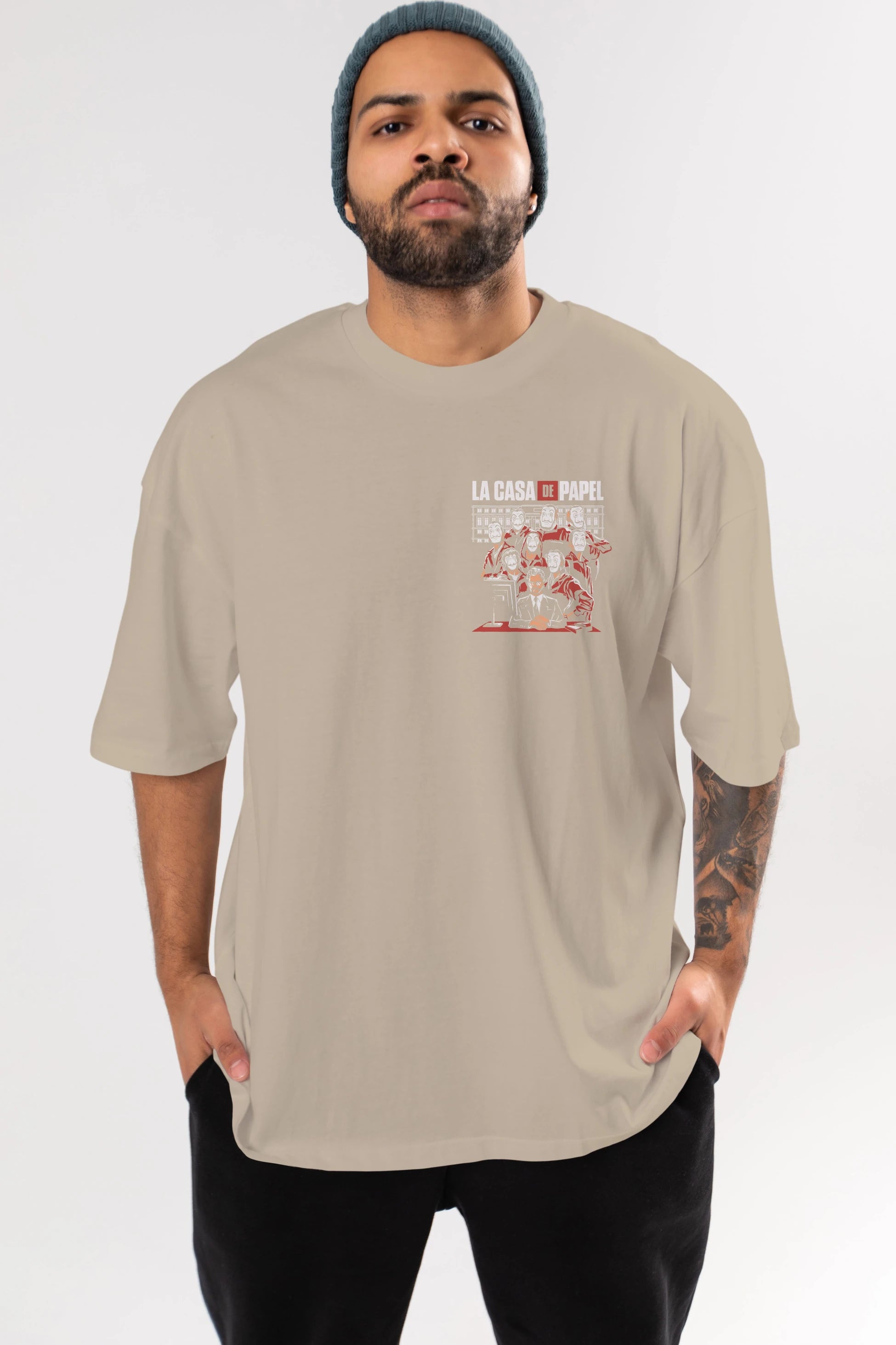 La Casa De Papel (5) Ön Sol Baskılı Oversize t-shirt Erkek Kadın Unisex %100 Pamuk Bisiklet Yaka tişort