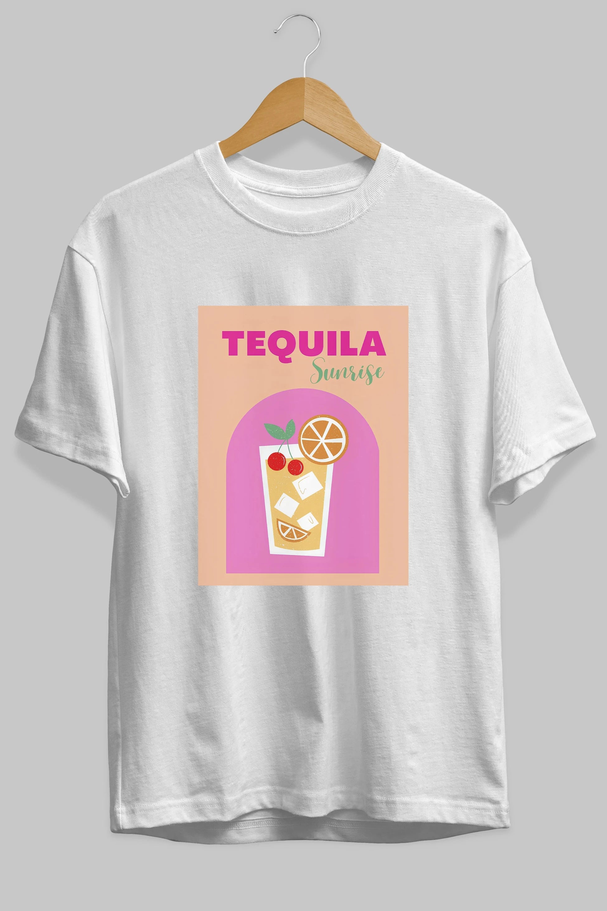 Tequila Sunrise 2 Ön Baskılı Oversize t-shirt Erkek Kadın Unisex %100 Pamuk Bisiklet Yaka tişort