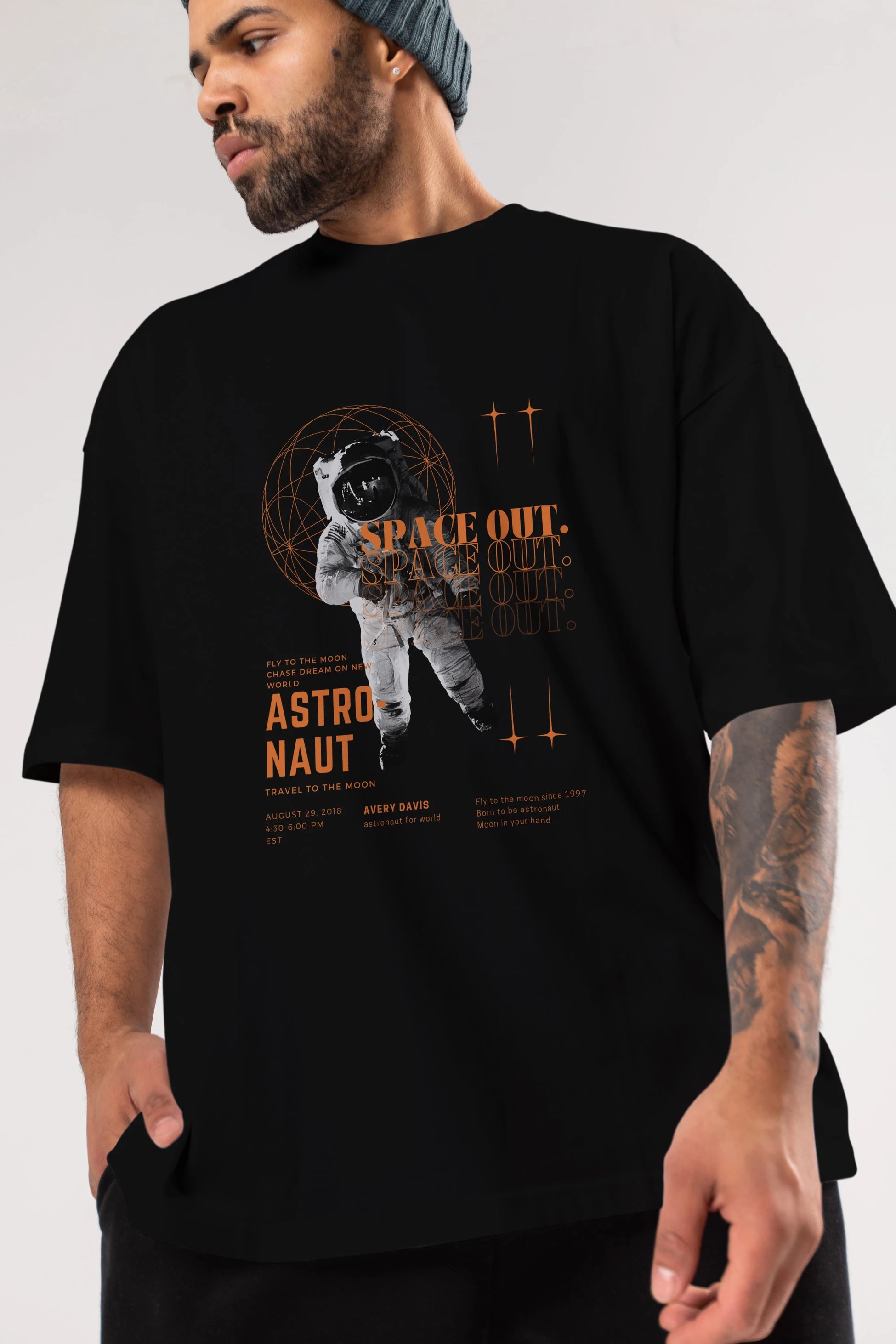 Astronaut Space Out Yazılı Ön Baskılı Oversize t-shirt Erkek Kadın Unisex