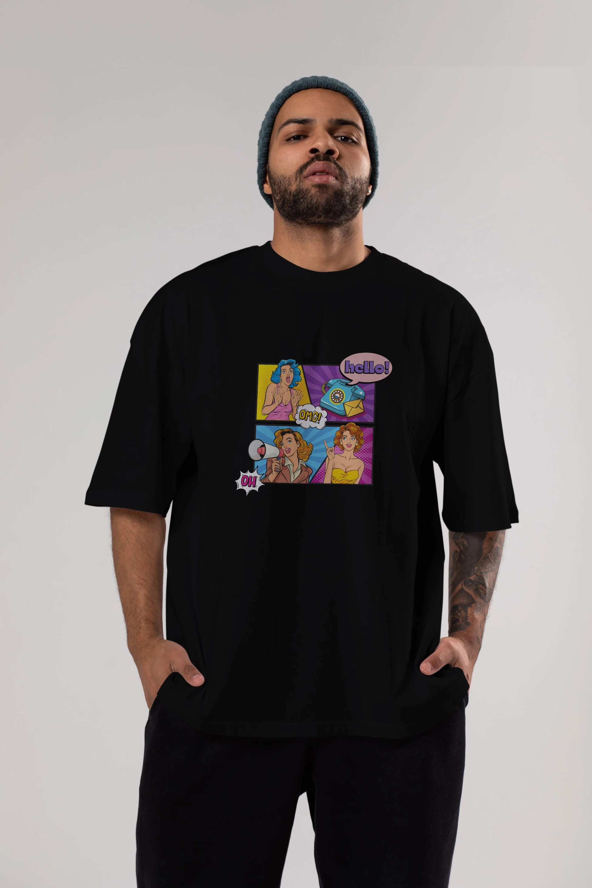Hello OMG Ön Baskılı Oversize t-shirt Erkek Kadın Unisex