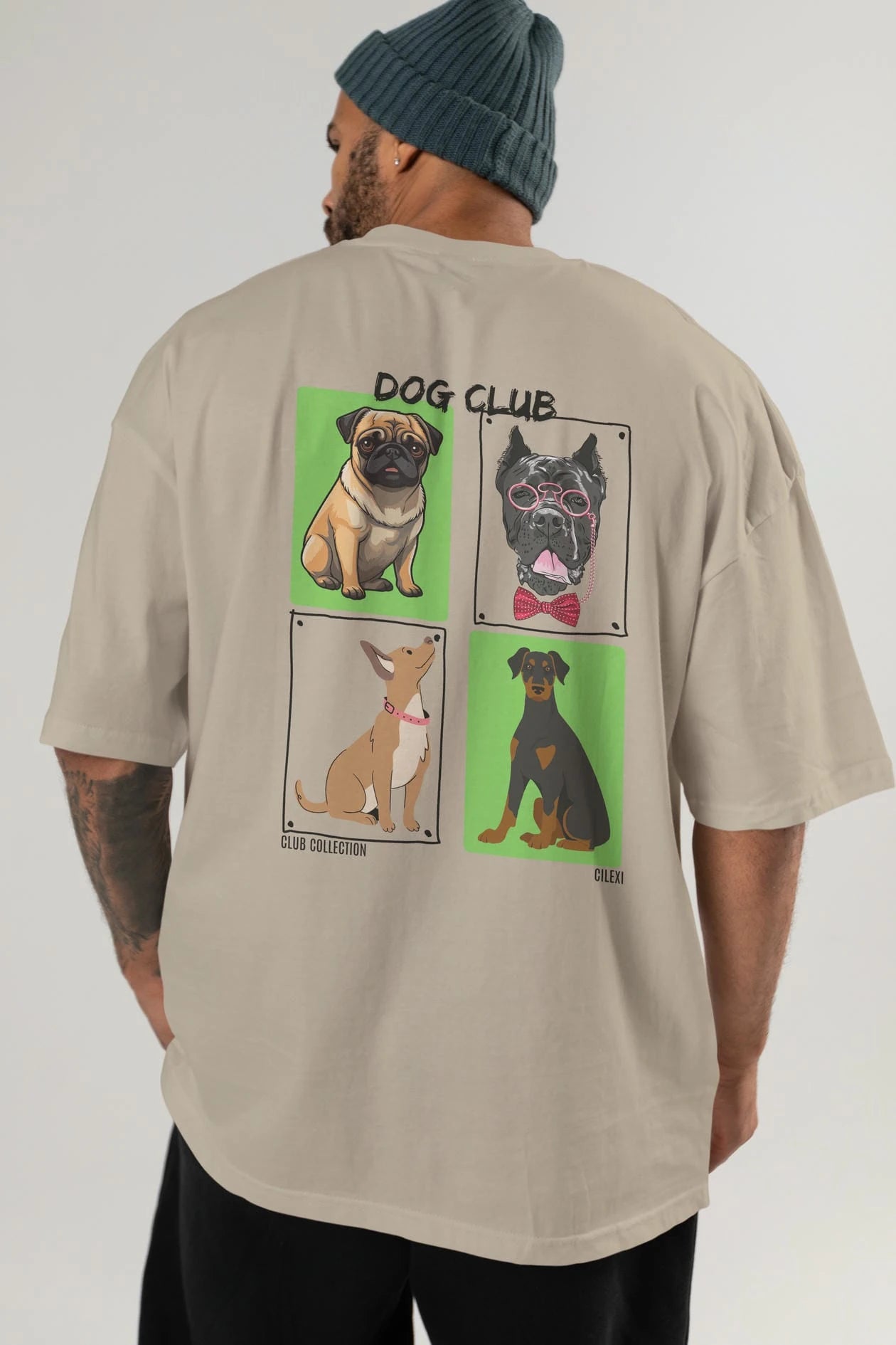 Dog Club Arka Baskılı Oversize t-shirt Erkek Kadın %100 Pamuk Bisiklet Yaka tişort