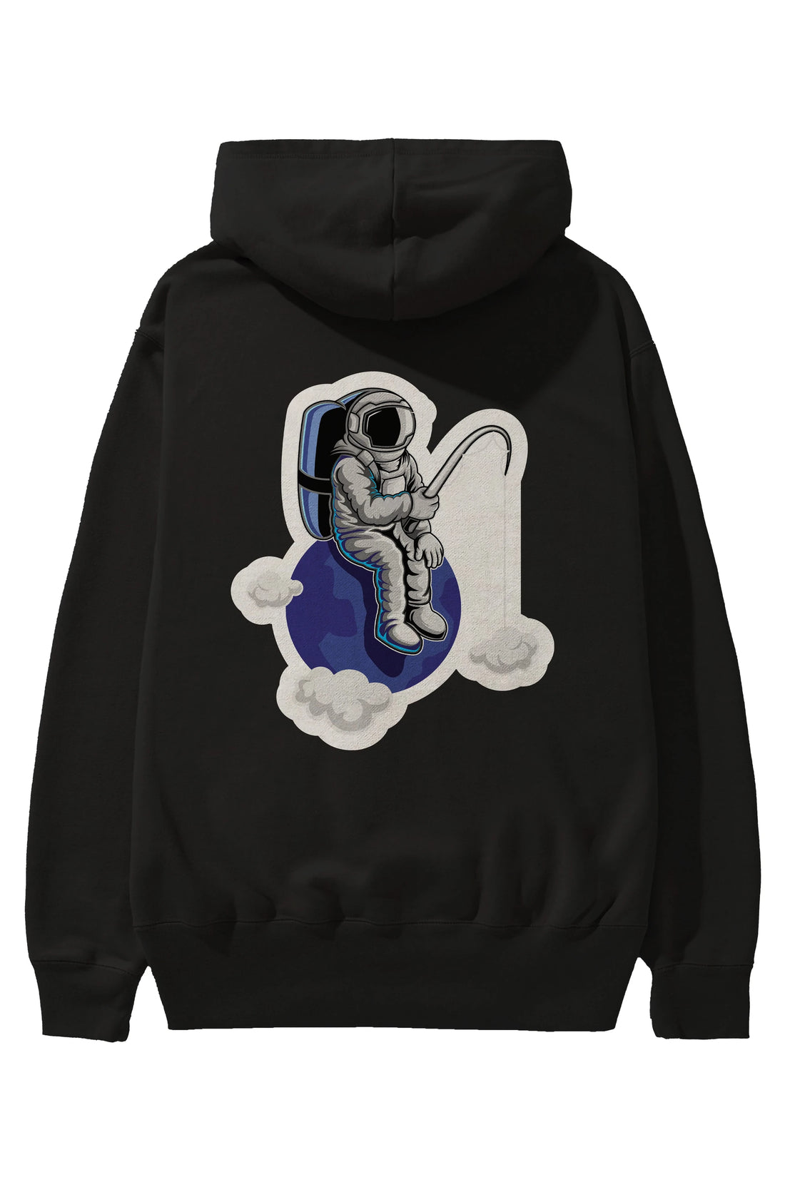 Astronaut Fishing Sticker Arka Baskılı Hoodie Oversize Kapüşonlu Sweatshirt Erkek Kadın Unisex