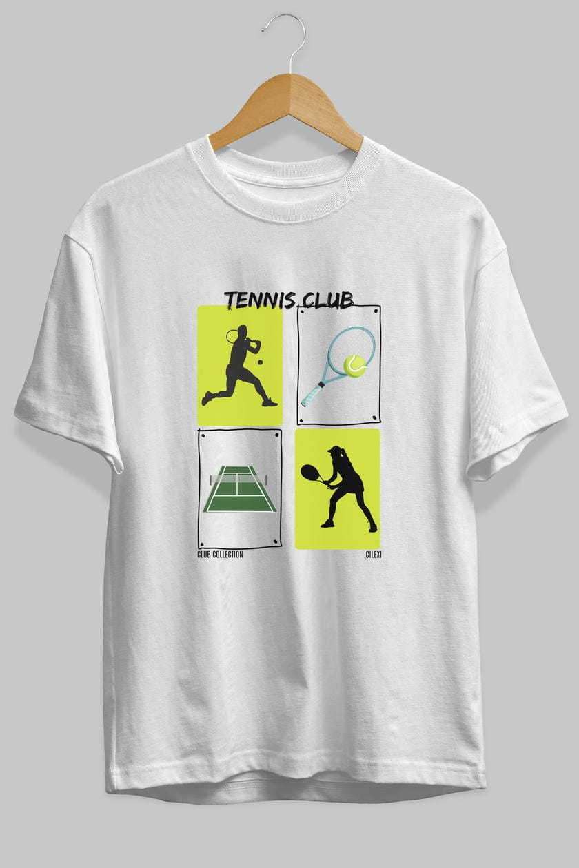 Tennis Club ön Baskılı Oversize t-shirt Erkek Kadın %100 Pamuk Bisiklet Yaka tişort