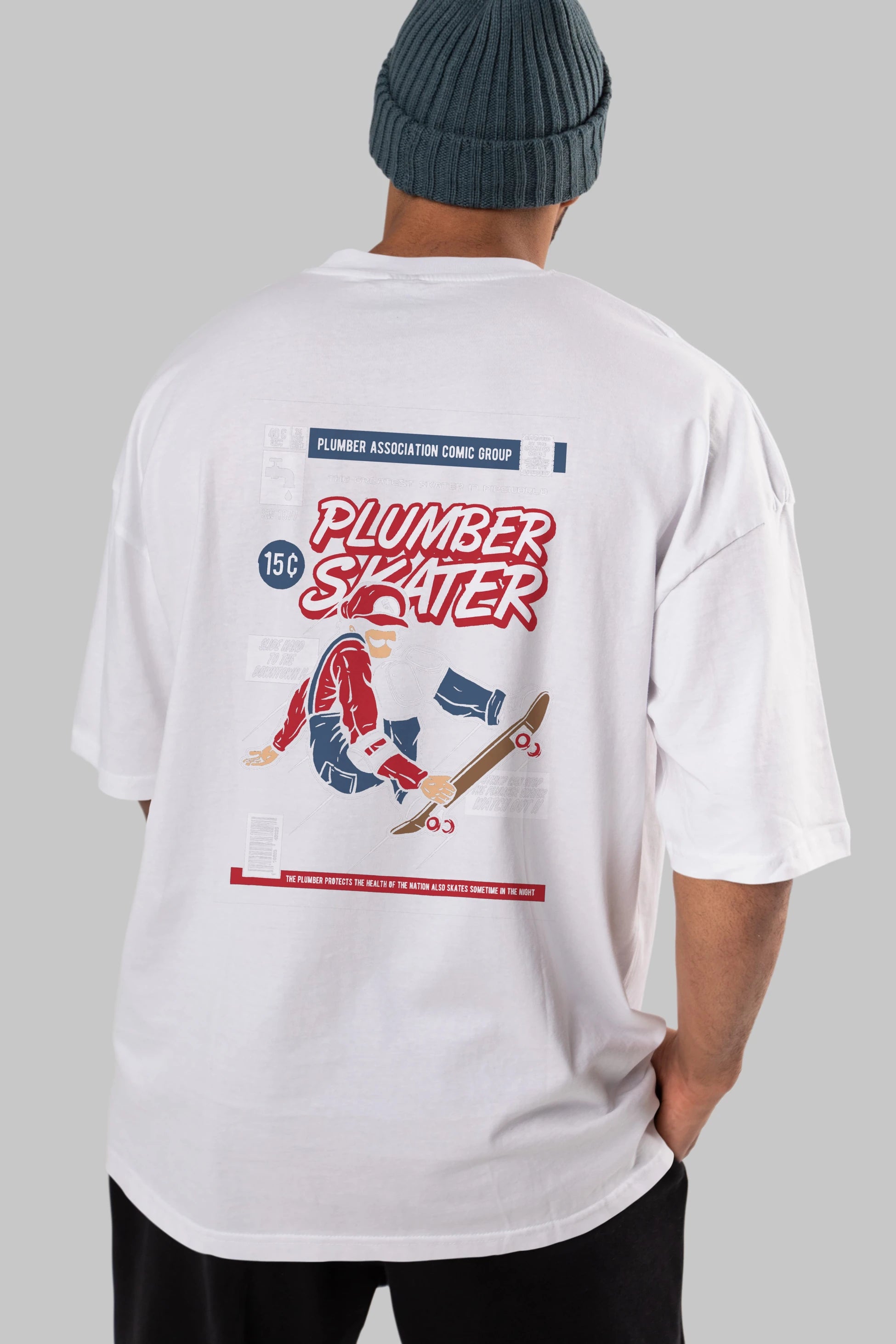 Plumber Skater Arka Baskılı Oversize t-shirt Erkek Kadın Unisex %100 Pamuk