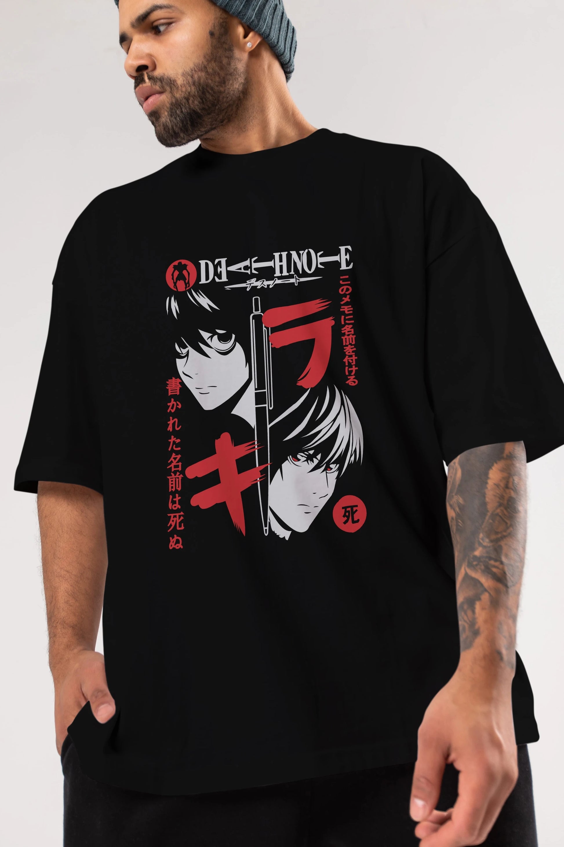DEATHNOTE L vs KIRA Anime Ön Baskılı Oversize t-shirt %100 pamuk Erkek Kadın Unisex