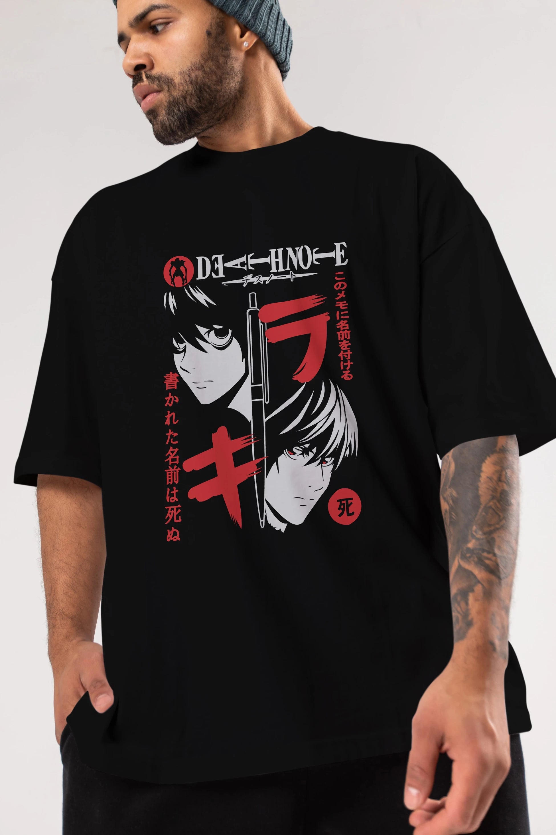 DEATHNOTE L vs KIRA Anime Ön Baskılı Oversize t-shirt %100 pamuk Erkek Kadın Unisex